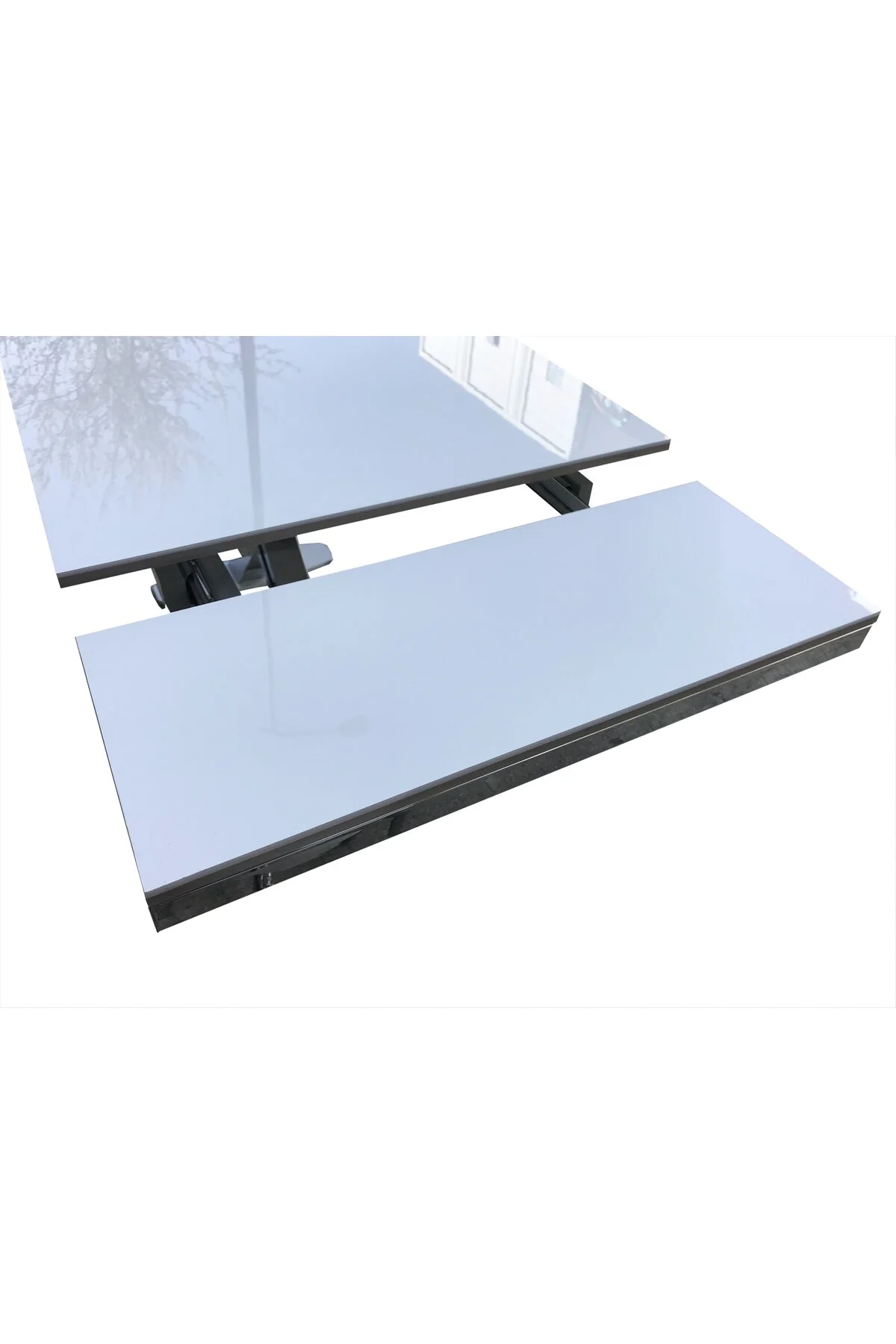 Masa 13918 X AYAK Model Metal Nikelaj Dikdörtgen Kelebek Yan Açıl Tabla üstü cam - Görsel 4