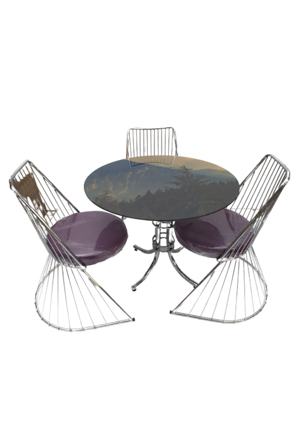 Masa 14152 TEL Sandalye Tk Metal Nikelaj Ayak Japon Temper Kırılma Manzara Cam - Görsel 3