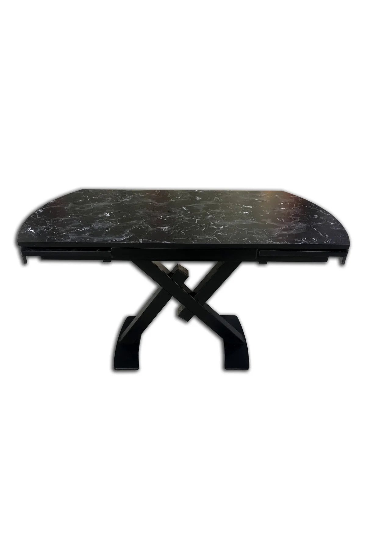 Masa 18109 X AYAK Model Metal Nikelaj Dikdörtgen Yan Açılı Siyah mermer MDF Tabla - Görsel 2