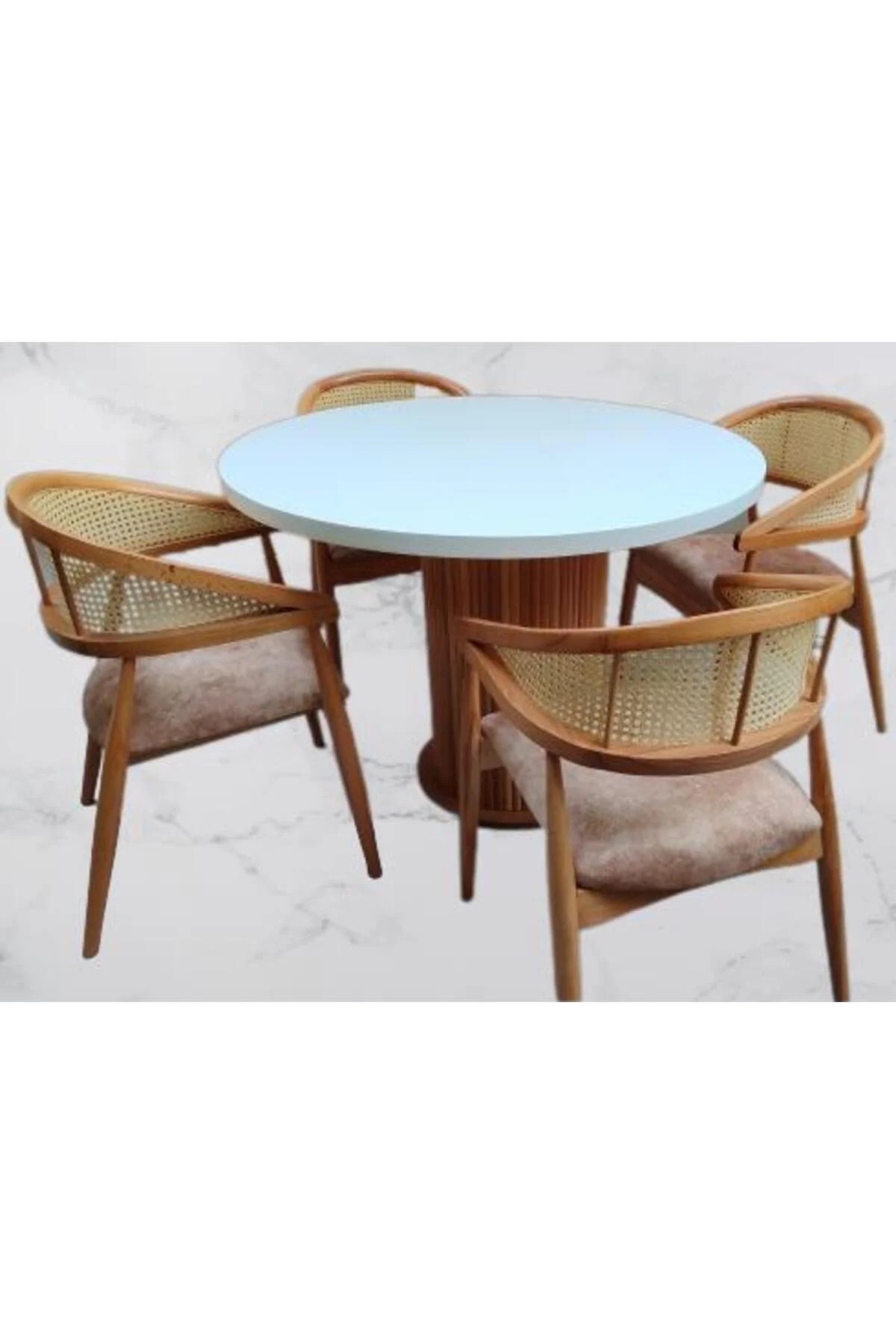 Masa 90184 MODERN Anıt 110 Hasır Sandalye TK Model MDF Tabla Beyaz Renk El yapı Masa 90184 MODERN Anıt 110 Hasır Sandalye TK Model MDF Tabla Beyaz Renk El yapı - Görsel 5