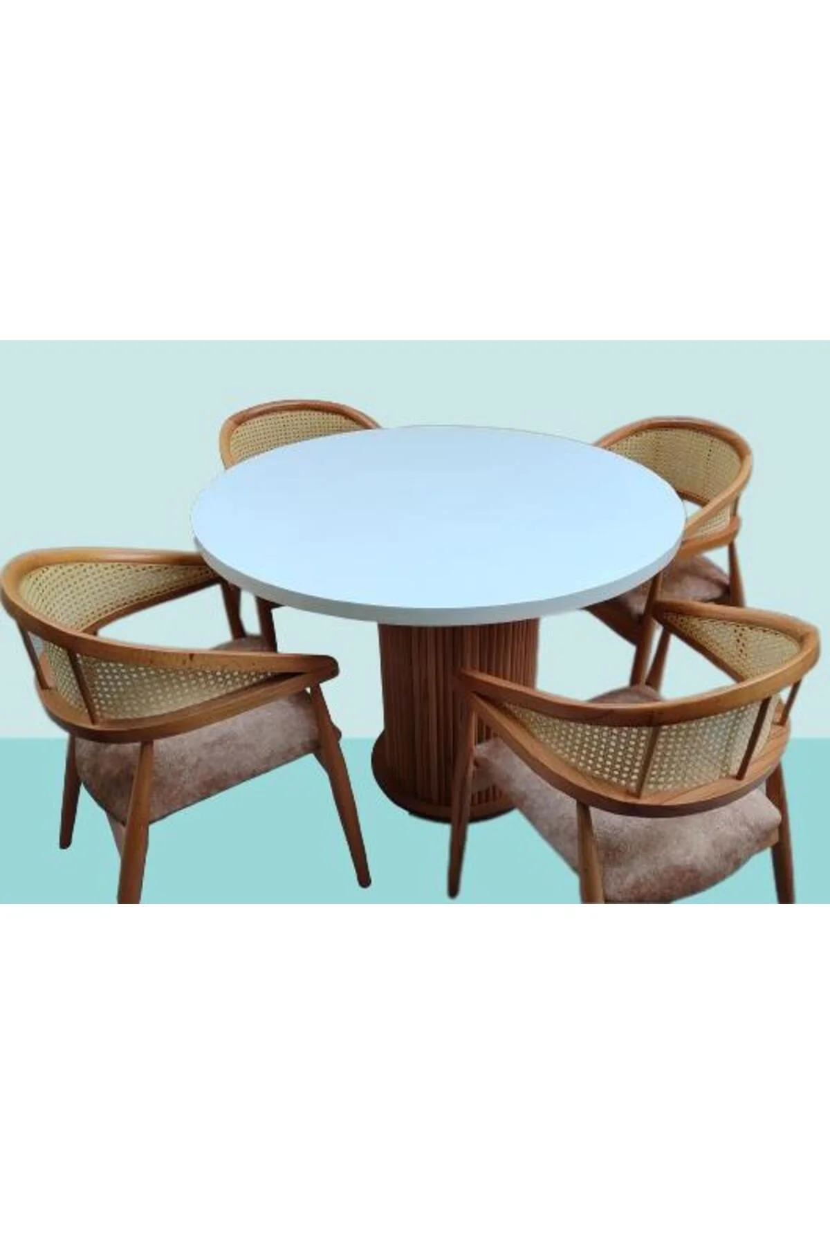 Masa 90184 MODERN Anıt 110 Hasır Sandalye TK Model MDF Tabla Beyaz Renk El yapı Masa 90184 MODERN Anıt 110 Hasır Sandalye TK Model MDF Tabla Beyaz Renk El yapı - Görsel 4