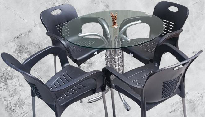 Masa 90279 Takım Temper Cam Gri Siyah Kolçak Sandalye Mutfk Balko