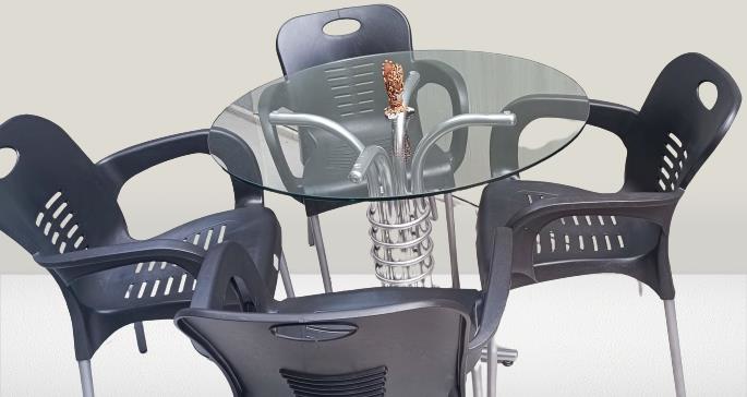 Masa 90279 Takım Temper Cam Gri Siyah Kolçak Sandalye Mutfk Balko