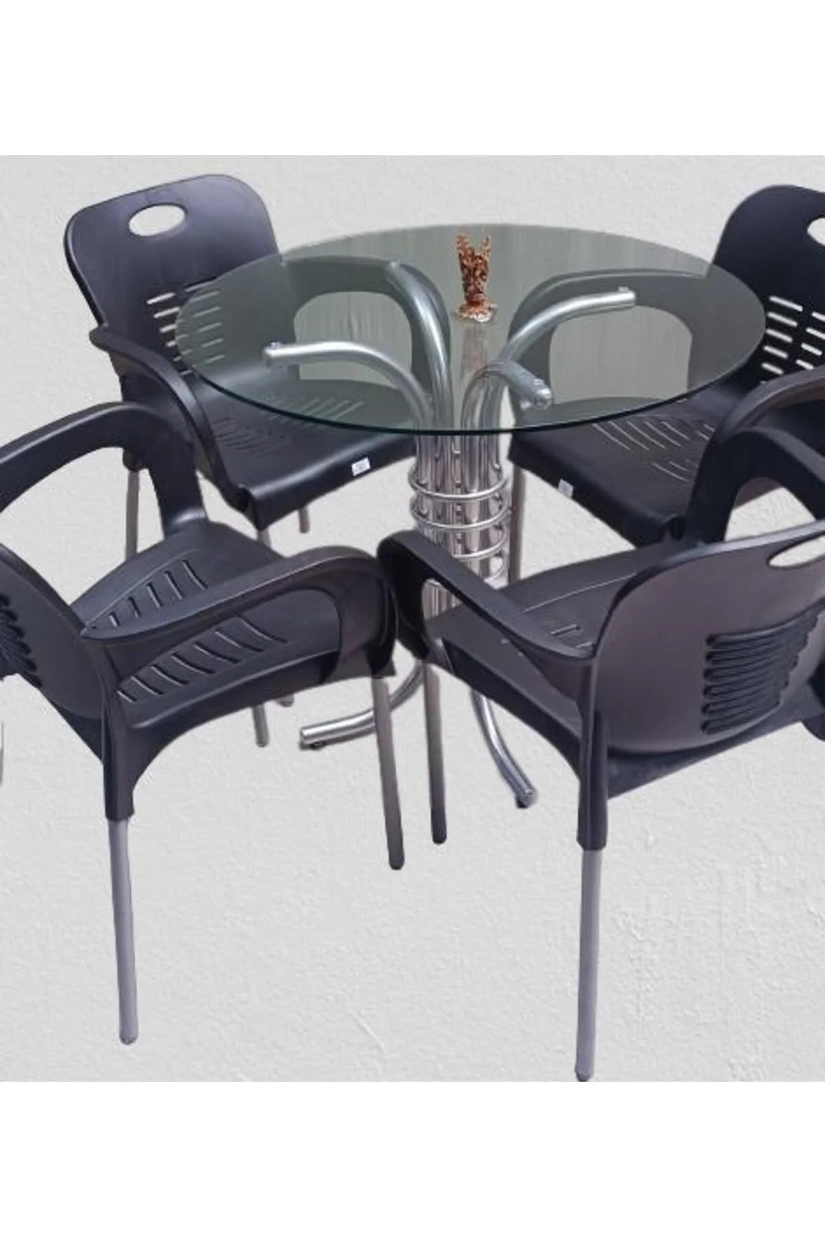 Masa 90279 Takım Temper Cam Gri Siyah Kolçak Sandalye Mutfk Balkon Bahçe El Yapım Masa 90279 Takım Temper Cam Gri Siyah Kolçak Sandalye Mutfk Balkon Bahçe El Yapım - Görsel 6
