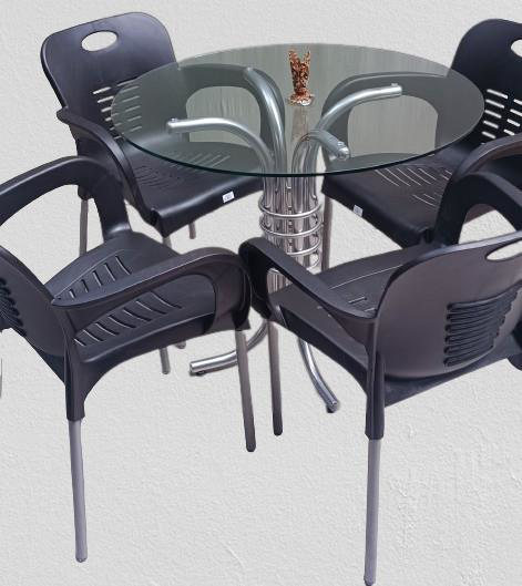 Masa 90279 Takım Temper Cam Gri Siyah Kolçak Sandalye Mutfk Balko