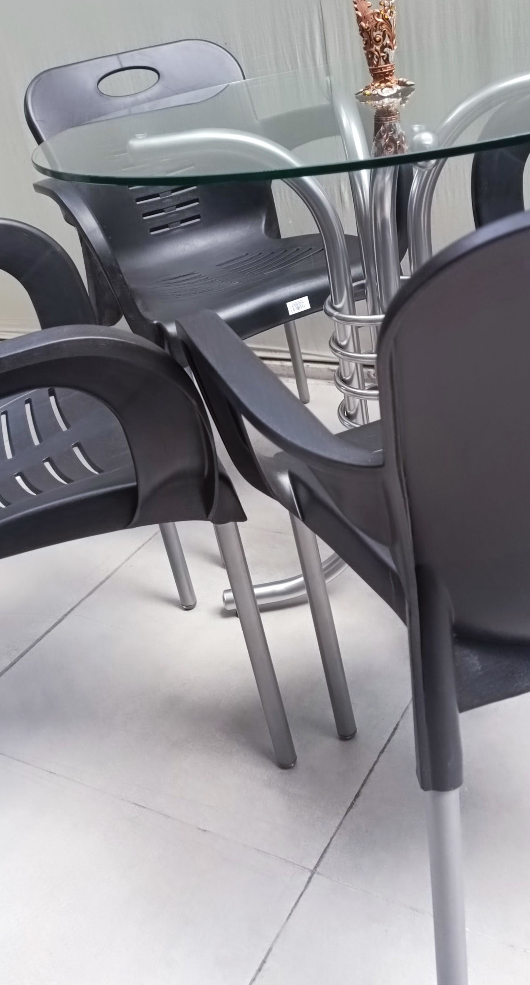 Masa 90279 Takım Temper Cam Gri Siyah Kolçak Sandalye Mutfk Balko