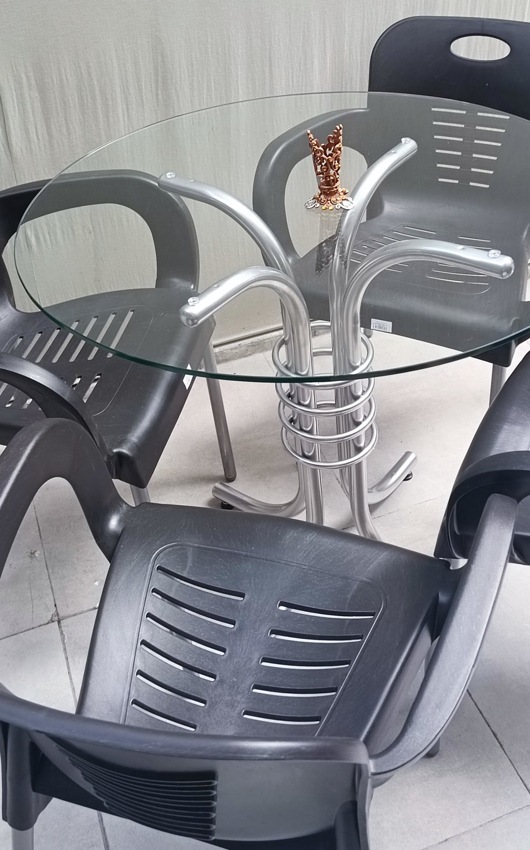 Masa 90279 Takım Temper Cam Gri Siyah Kolçak Sandalye Mutfk Balko
