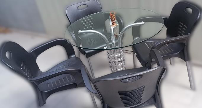 Masa 90279 Takım Temper Cam Gri Siyah Kolçak Sandalye Mutfk Balko