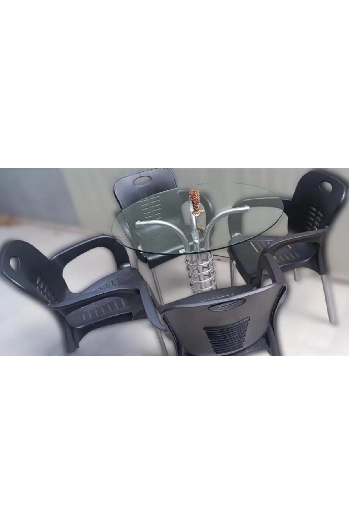 Masa 90279 Takım Temper Cam Gri Siyah Kolçak Sandalye Mutfk Balkon Bahçe El Yapım Masa 90279 Takım Temper Cam Gri Siyah Kolçak Sandalye Mutfk Balkon Bahçe El Yapım - Görsel 5