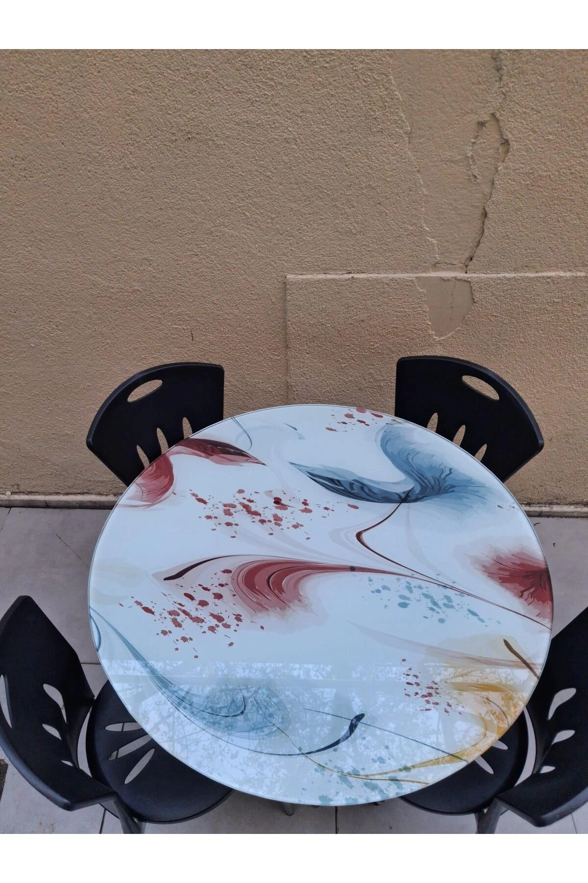 Masa 90542 Plastik Sandalye Tk Metal Nikelaj Ayak Japon Digital baskı Temper Cam - Görsel 3