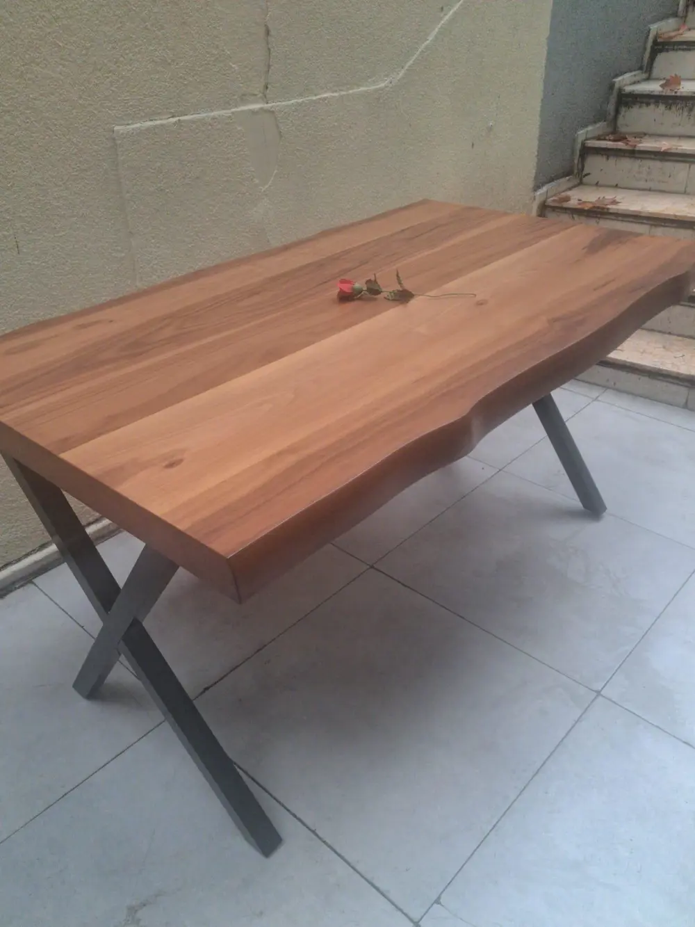 Masa 90551 Kütük Desen Model Ceviz Kaplama  Metal X Ayak 4 Adet S