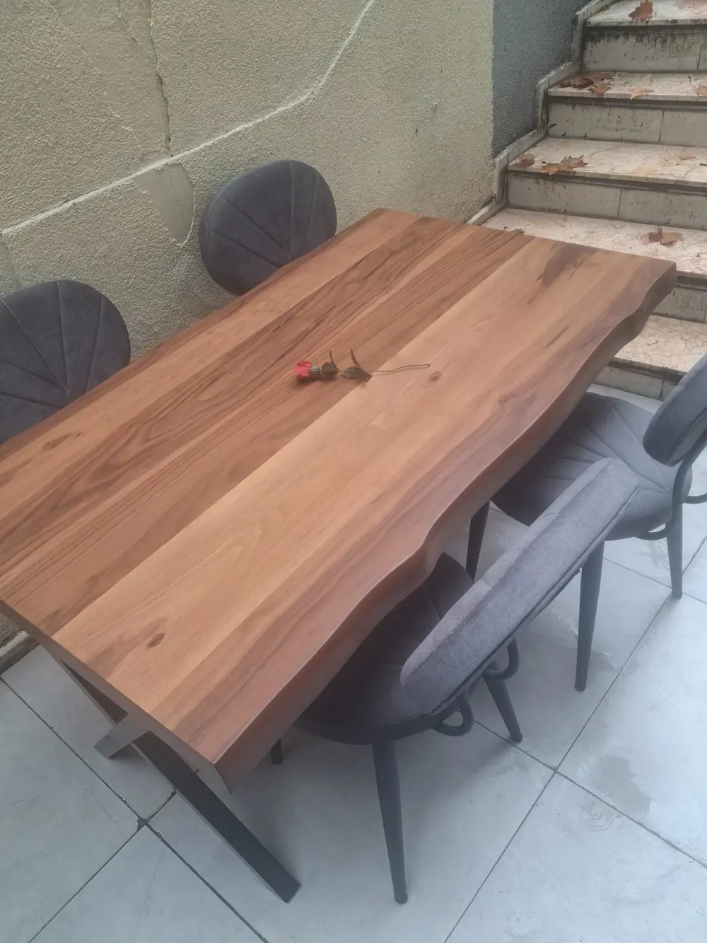 Masa 90551 Kütük Desen Model Ceviz Kaplama  Metal X Ayak 4 Adet S