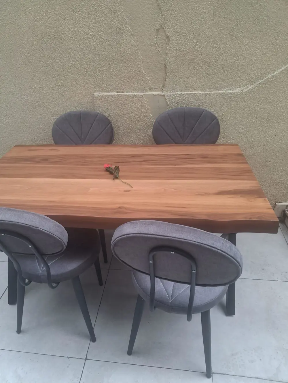 Masa 90551 Kütük Desen Model Ceviz Kaplama  Metal X Ayak 4 Adet S
