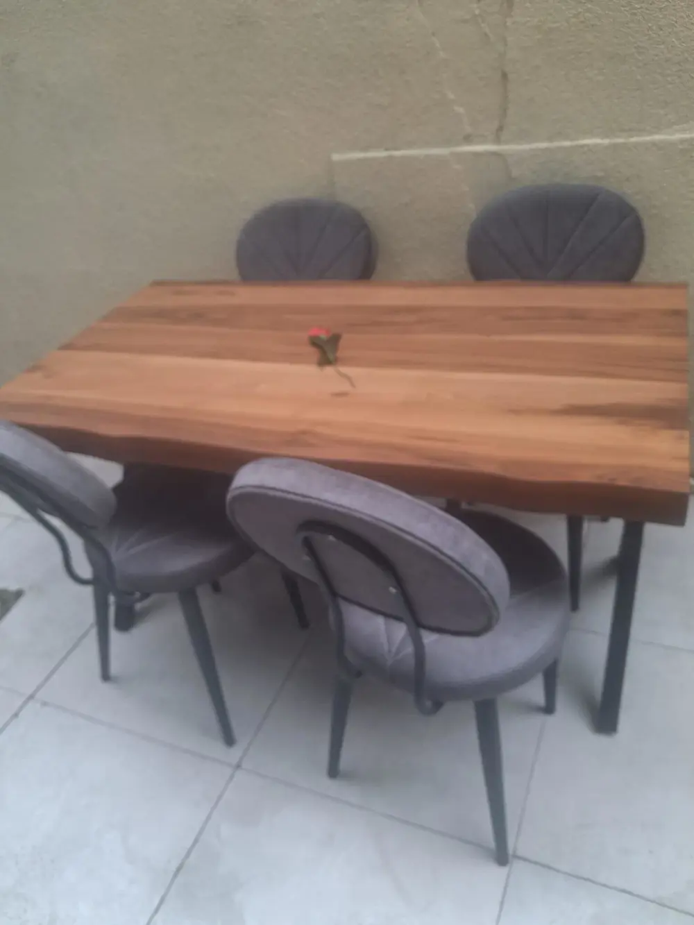 Masa 90551 Kütük Desen Model Ceviz Kaplama  Metal X Ayak 4 Adet S