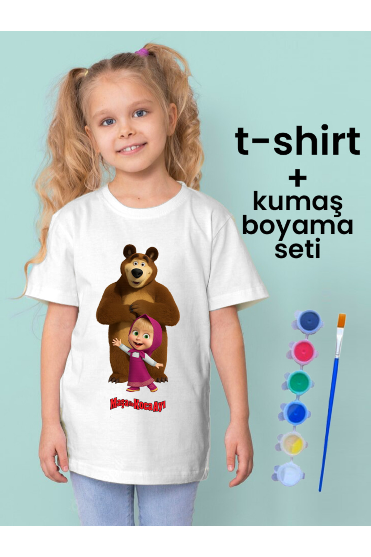 Maşa İle Koca Ayı Tişört Boyama Seti – Çocuk Full Set Fırçalı, Kr
