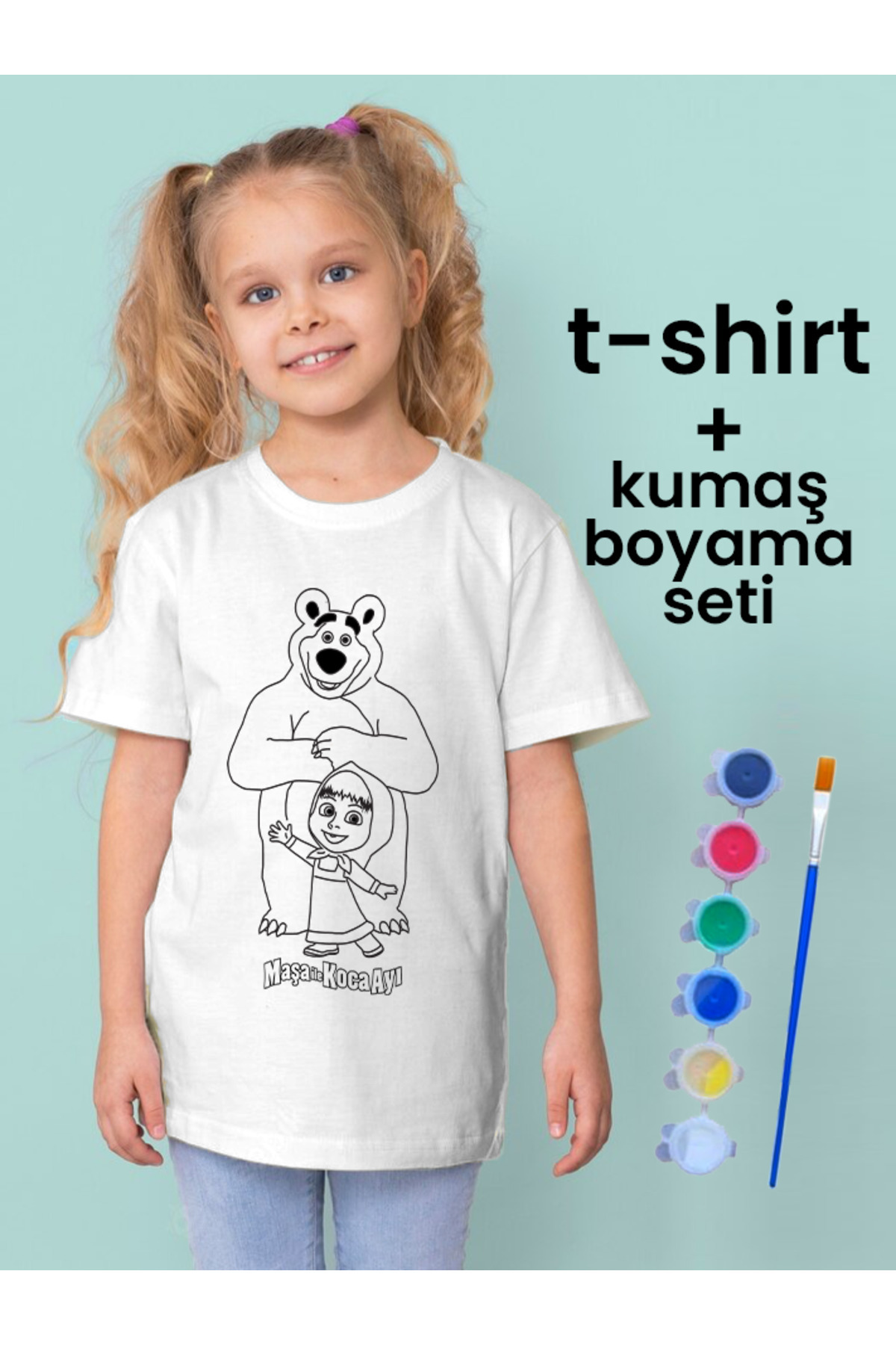 Maşa İle Koca Ayı Tişört Boyama Seti – Çocuk Full Set Fırçalı, Kr