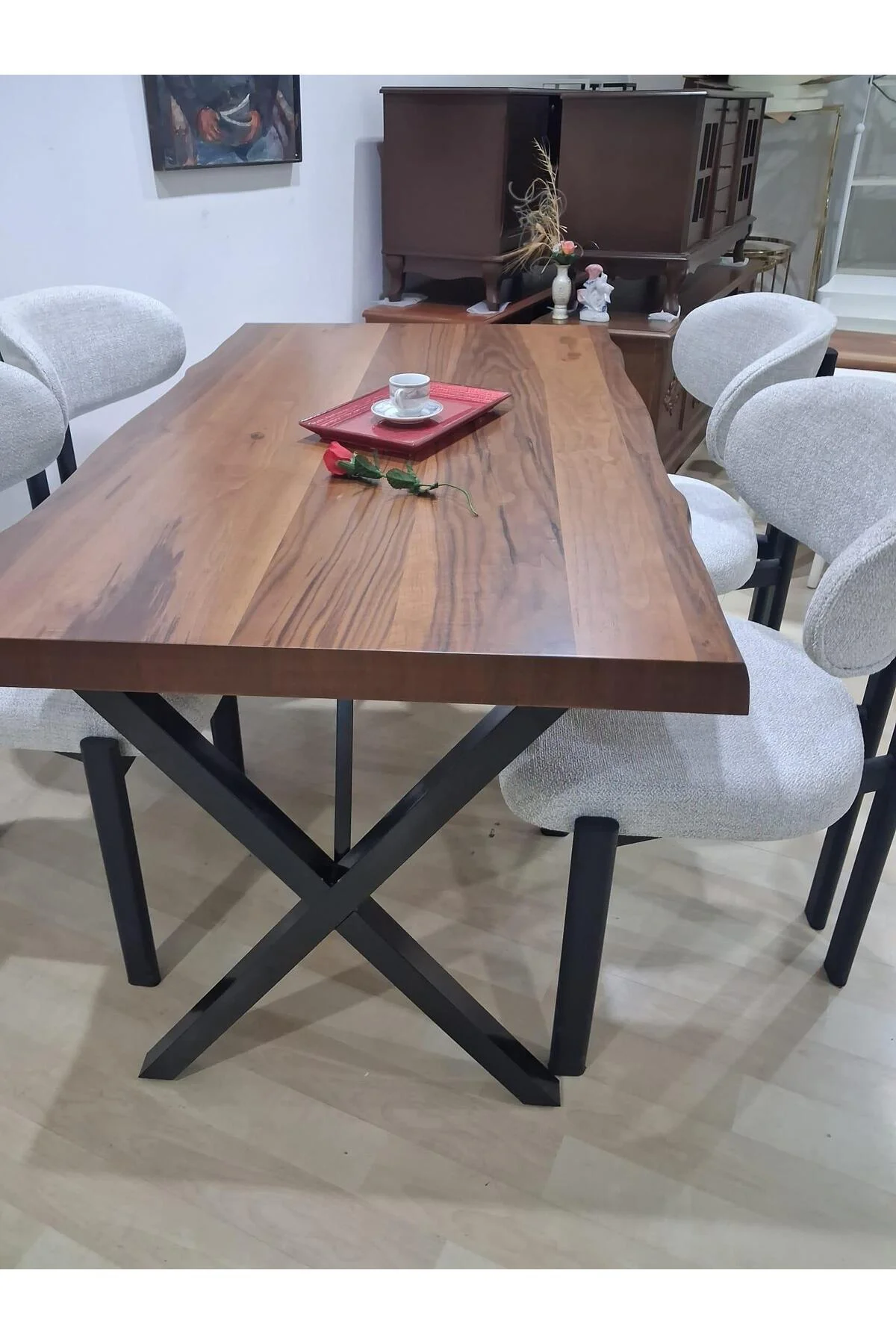 Masa Kütük 90601 V Ayak Sabit Ahşap Boyalı 4 Adet Sandalye Metal Ayak Masa Kütük 90601 V Ayak Sabit Ahşap Boyalı 4 Adet Sandalye Metal Ayak - Görsel 3