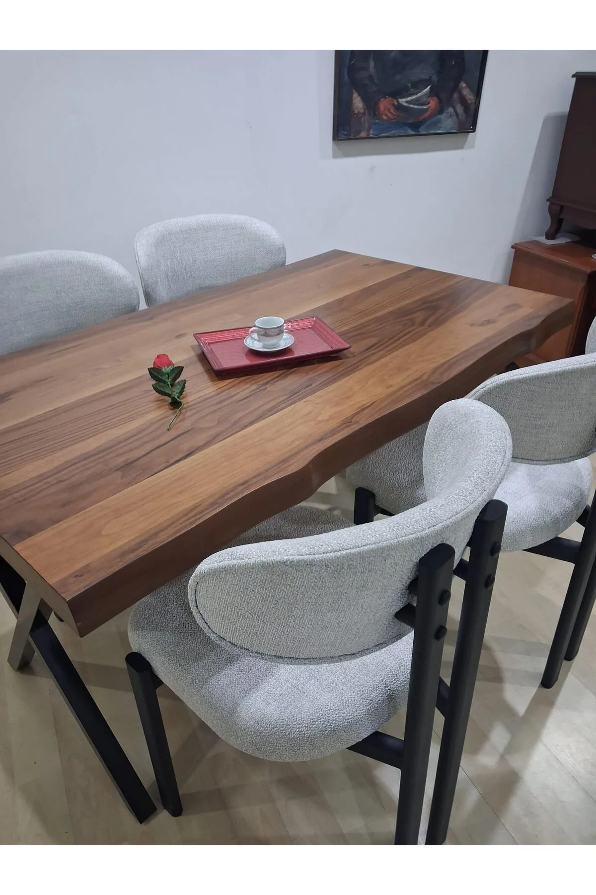 Masa Kütük 90601 V Ayak Sabit Ahşap Boyalı 4 Adet Sandalye Metal Ayak Masa Kütük 90601 V Ayak Sabit Ahşap Boyalı 4 Adet Sandalye Metal Ayak - Görsel 2