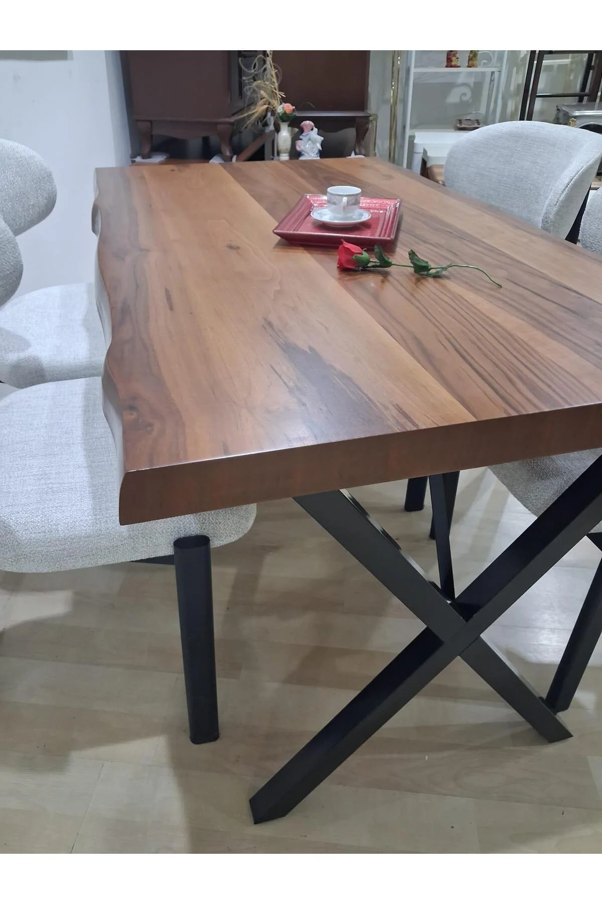 Masa Kütük 90601 V Ayak Sabit Ahşap Boyalı 4 Adet Sandalye Metal Ayak Masa Kütük 90601 V Ayak Sabit Ahşap Boyalı 4 Adet Sandalye Metal Ayak - Görsel 6