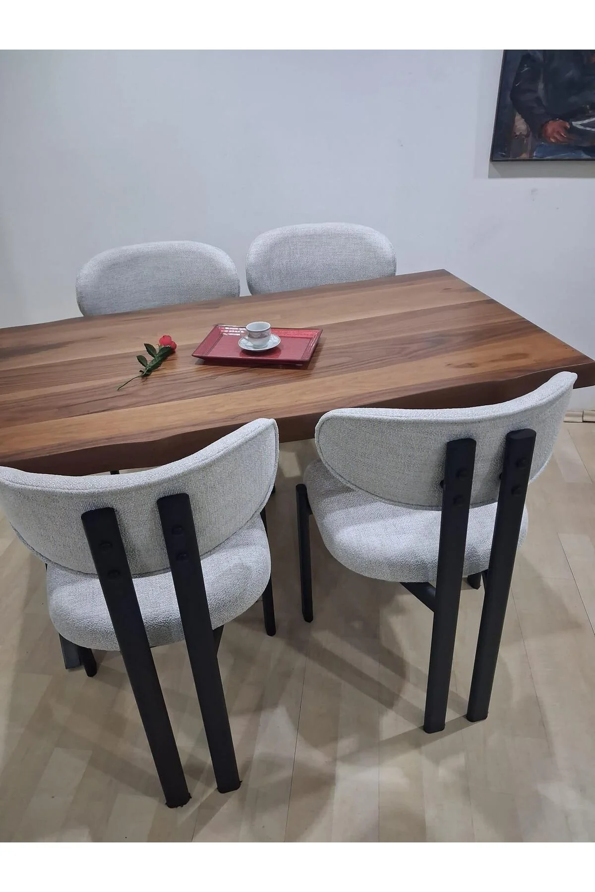 Masa Kütük 90601 V Ayak Sabit Ahşap Boyalı 4 Adet Sandalye Metal Ayak Masa Kütük 90601 V Ayak Sabit Ahşap Boyalı 4 Adet Sandalye Metal Ayak - Görsel 4