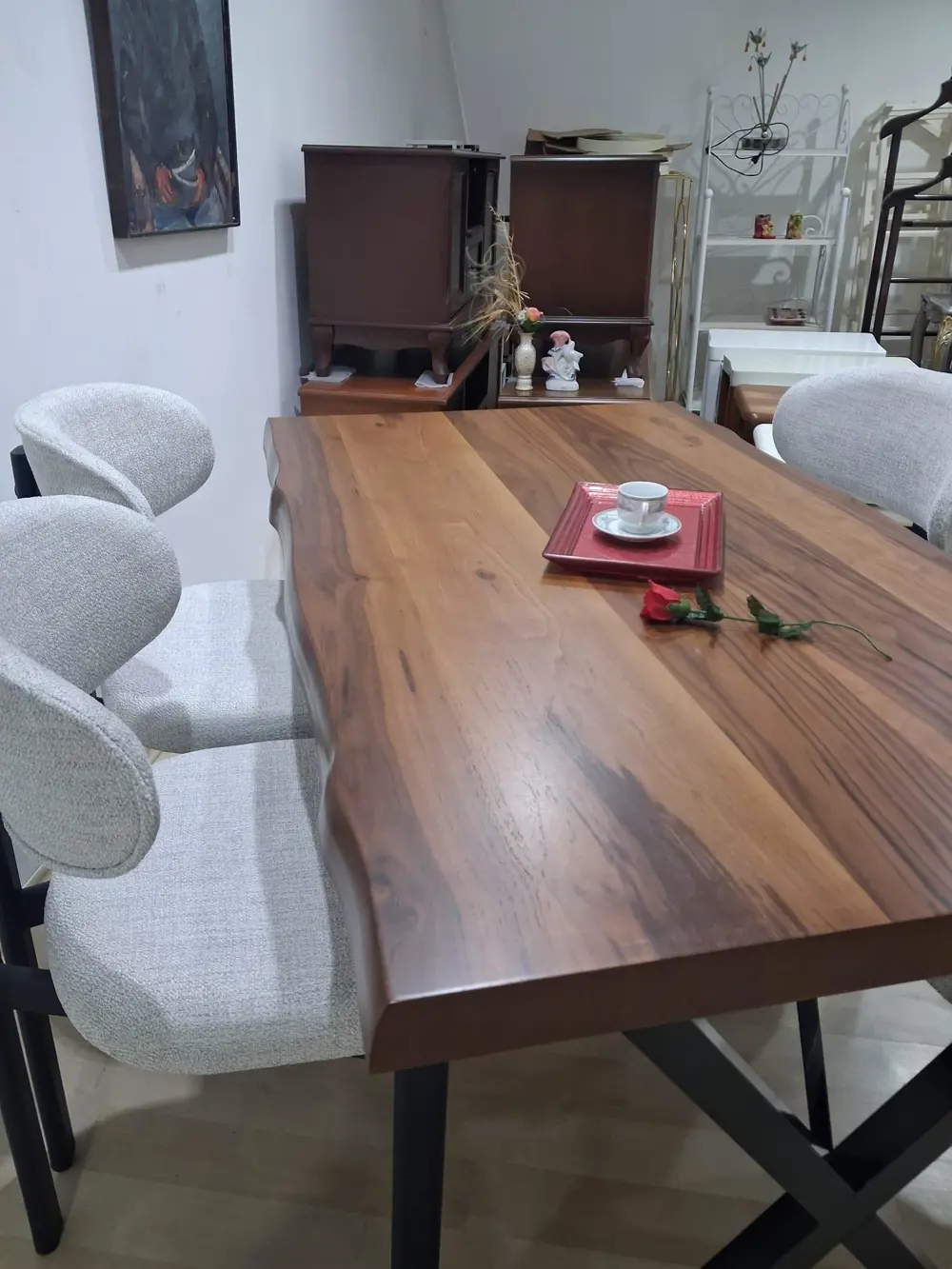 Masa Kütük 90601 V Ayak Sabit Ahşap Boyalı 4 Adet Sandalye Metal 