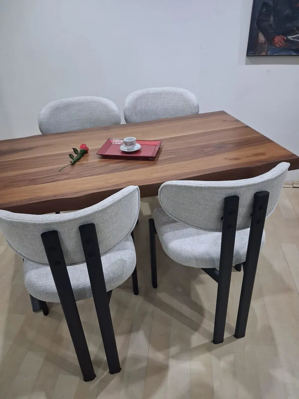 Masa Kütük 90601 V Ayak Sabit Ahşap Boyalı 4 Adet Sandalye Metal 