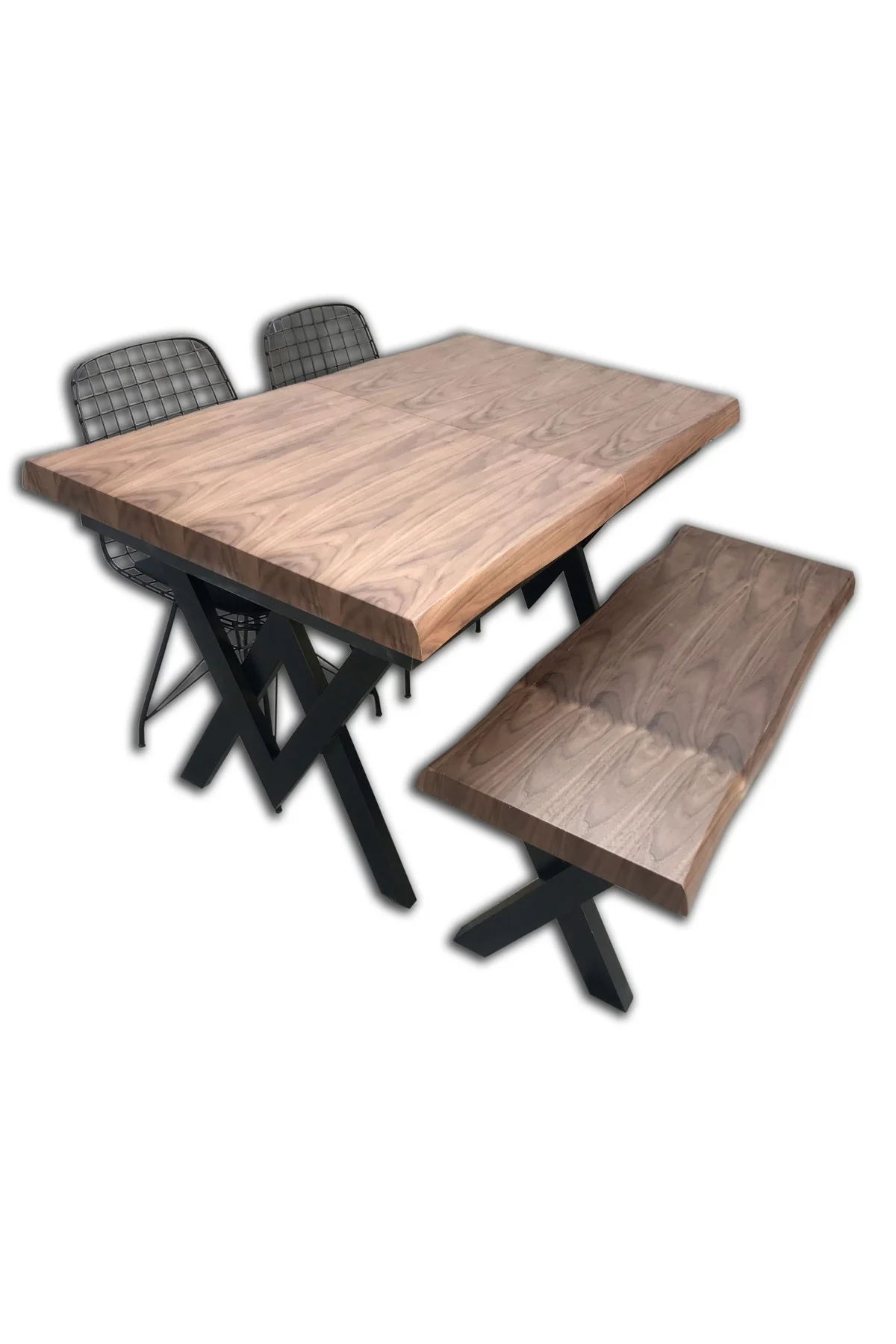 Masa KÜTÜK DESEN 12513 Tk Model X metal ayak Benc ve tel sandalye-tabure El Yapım - Görsel 2