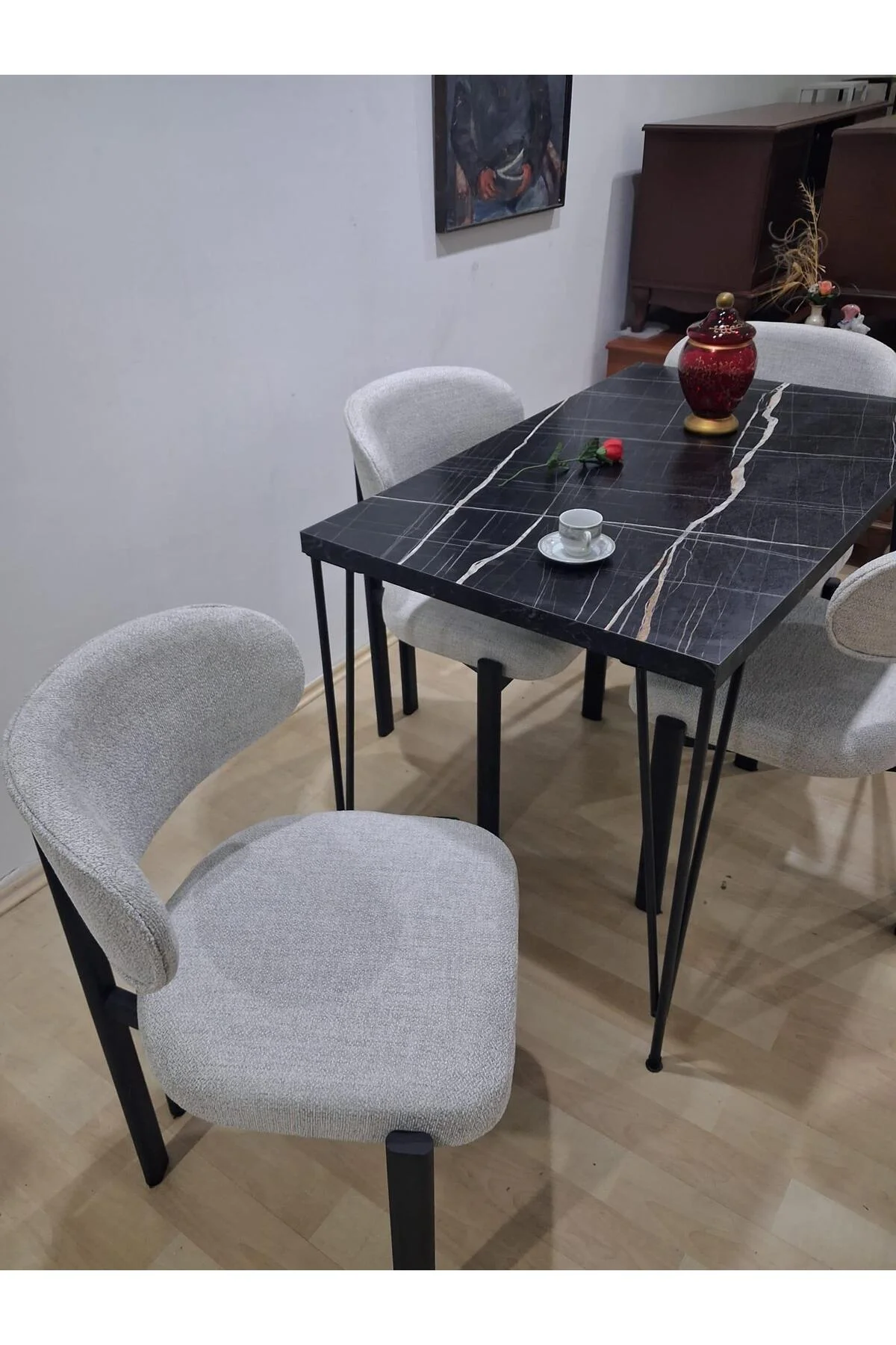Masa Metal Ayak 90602 Sabit Siyah Mermer Desen 4 Adet Sandalye Metal Ayak - Görsel 4