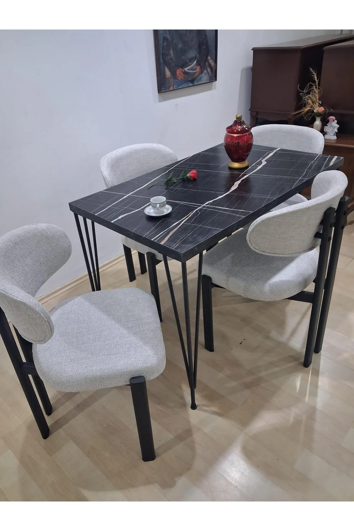 Masa Metal Ayak 90602 Sabit Siyah Mermer Desen 4 Adet Sandalye Metal Ayak - Görsel 6