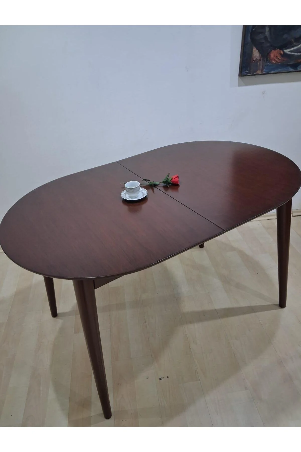Masa Oval 90641 Retro Ayak Model Kayın Retro Açılır Parlak Ceviz Tabla El Yapım - Görsel 4