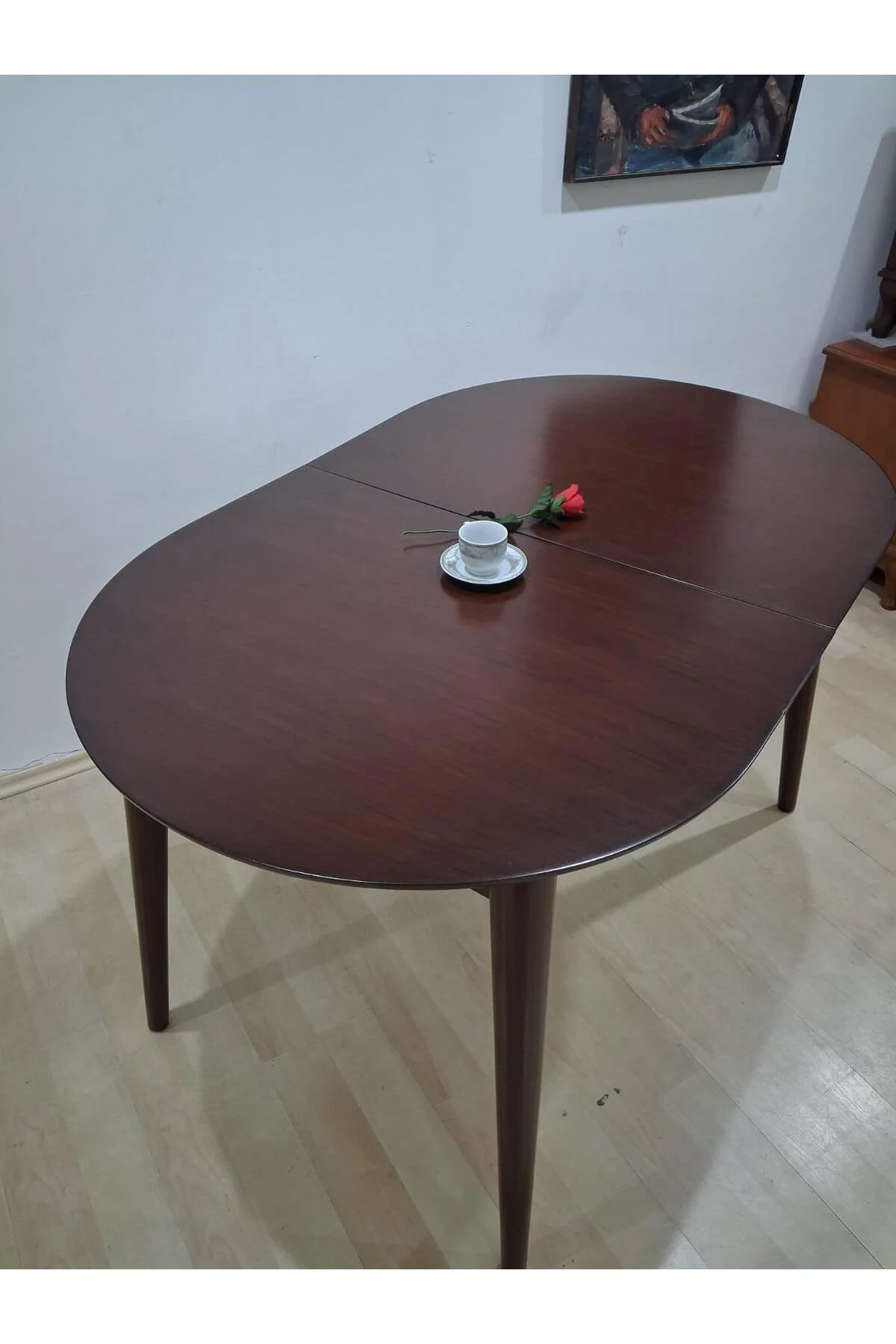 Masa Oval 90641 Retro Ayak Model Kayın Retro Açılır Parlak Ceviz Tabla El Yapım - Görsel 6
