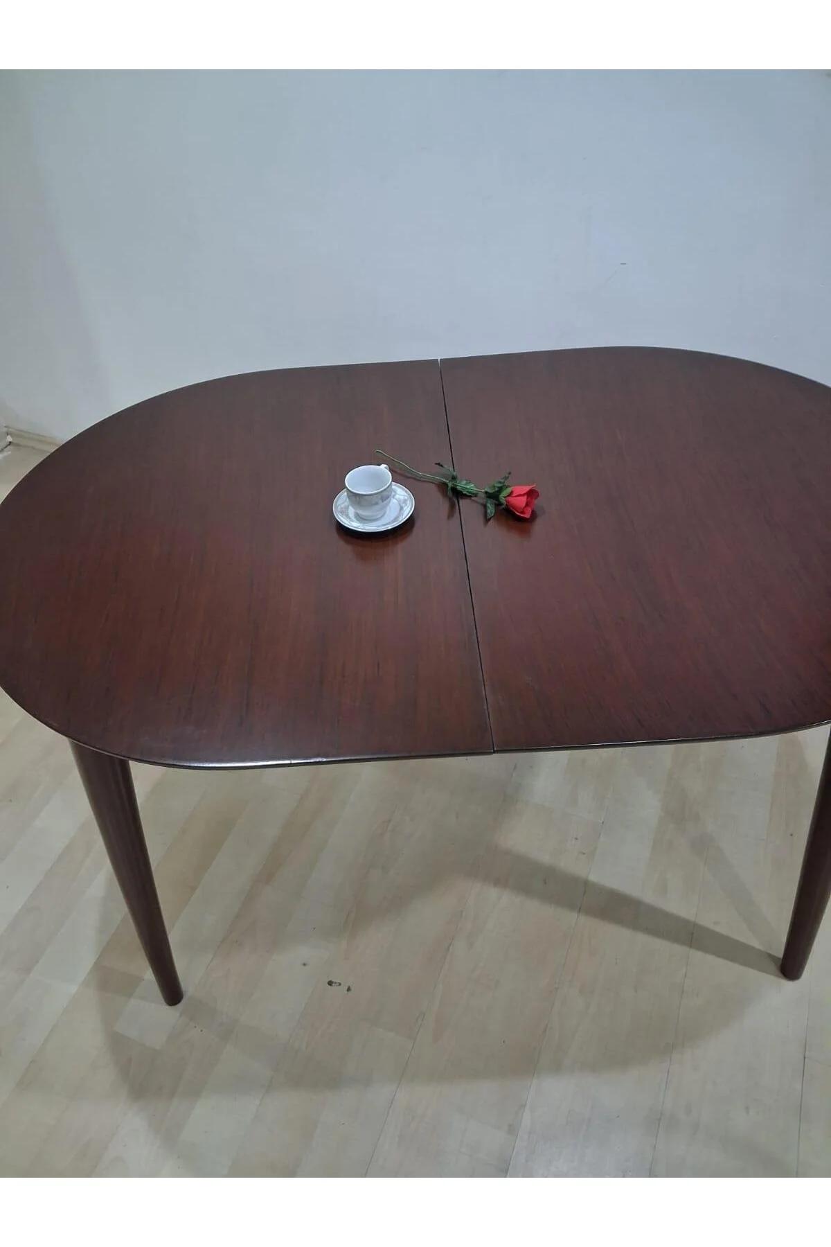 Masa Oval 90641 Retro Ayak Model Kayın Retro Açılır Parlak Ceviz Tabla El Yapım - Görsel 8