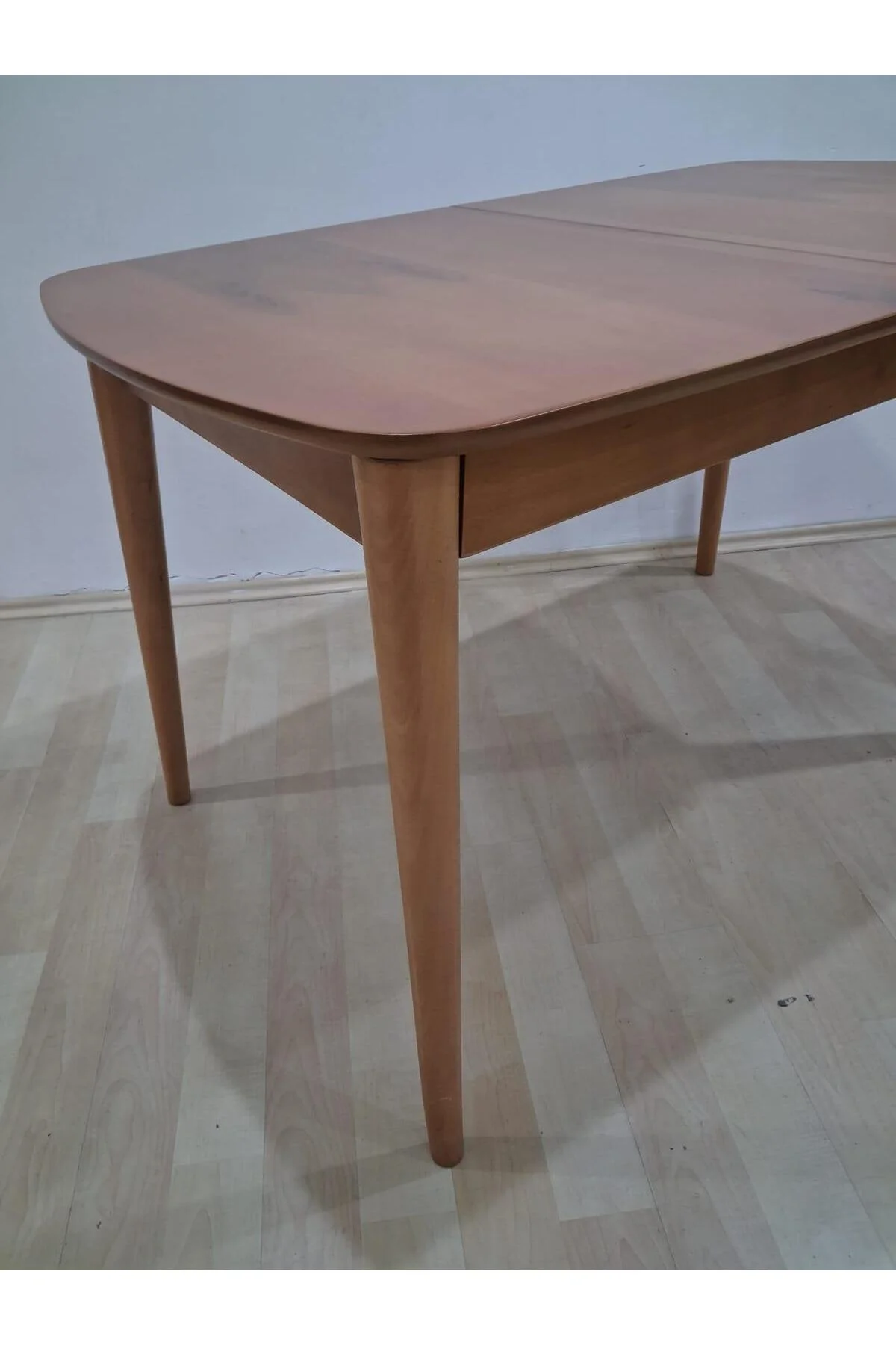 Masa Oval 90642 Retro Ayak Kayın Retro Açılır Parlak Açık Ceviz Tabla El Yapım - Görsel 5