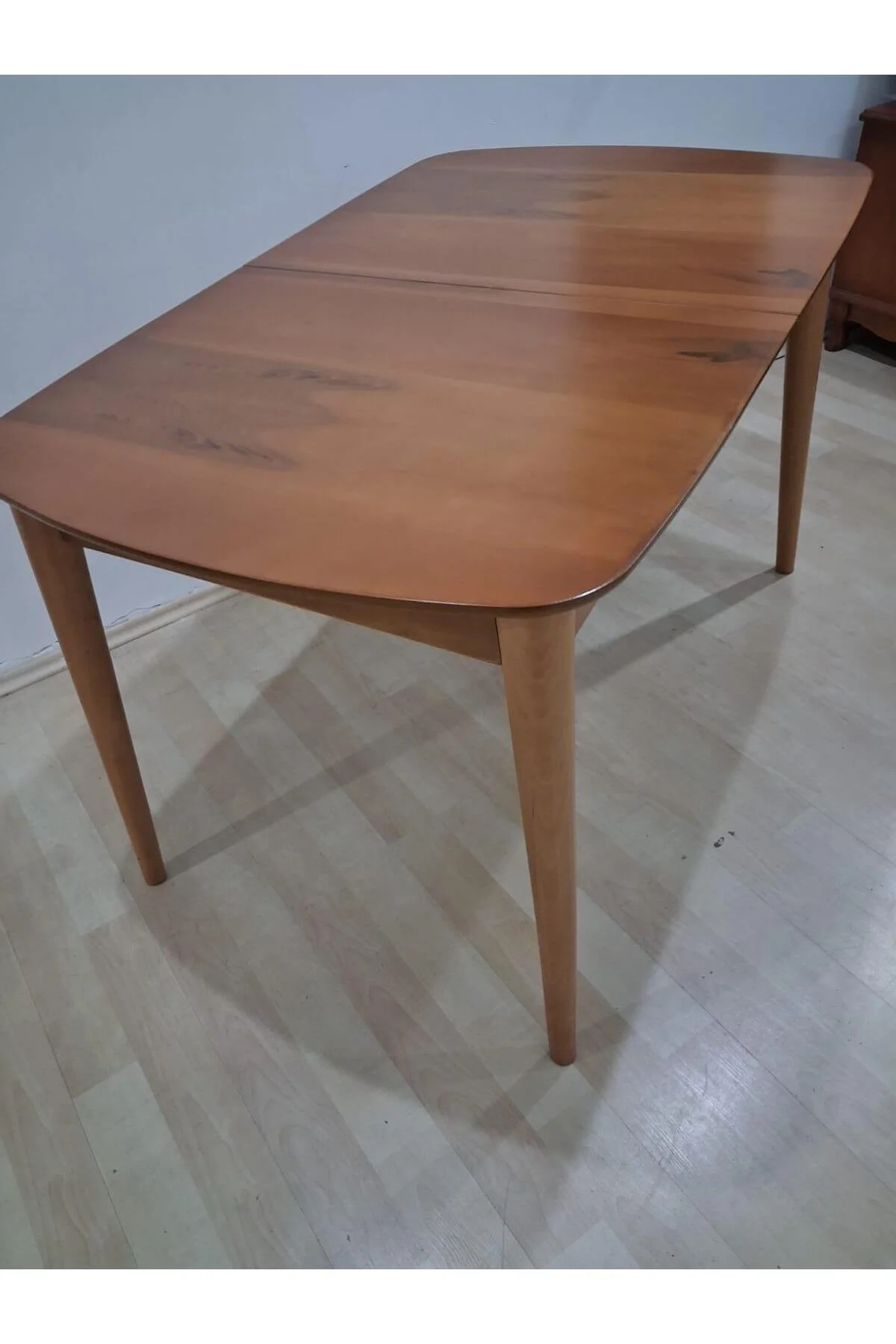 Masa Oval 90642 Retro Ayak Kayın Retro Açılır Parlak Açık Ceviz Tabla El Yapım - Görsel 7