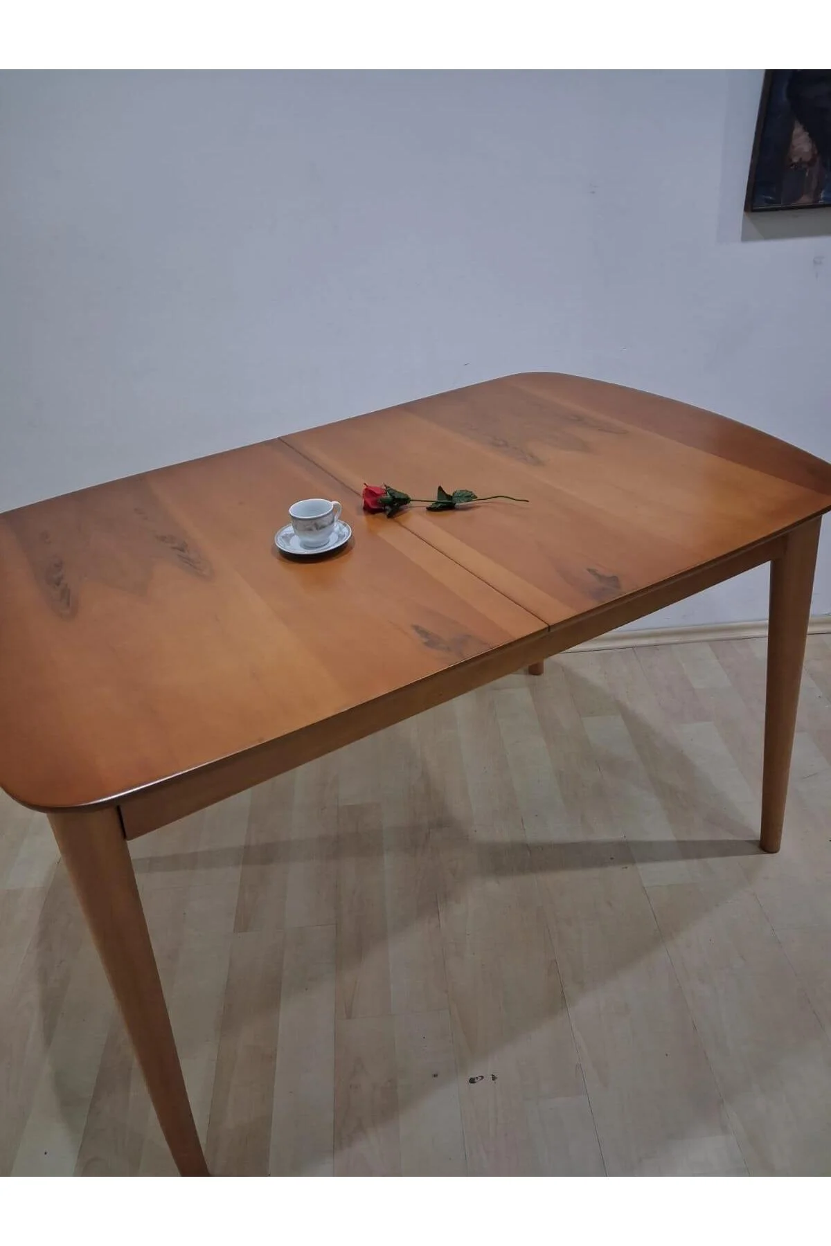 Masa Oval 90642 Retro Ayak Kayın Retro Açılır Parlak Açık Ceviz Tabla El Yapım - Görsel 6