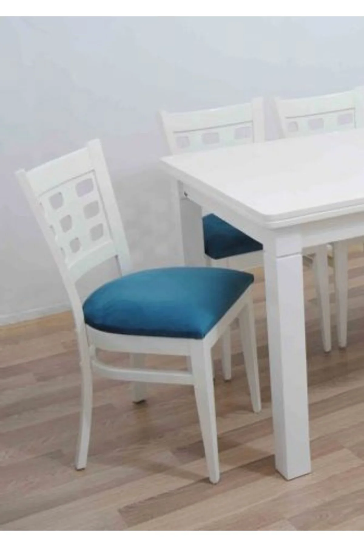 Masa -sandalye 17752 Tk Klasik Model 9GÖZ Kayın Torna Parlak beyaz Sandalye Sabit - Görsel 2