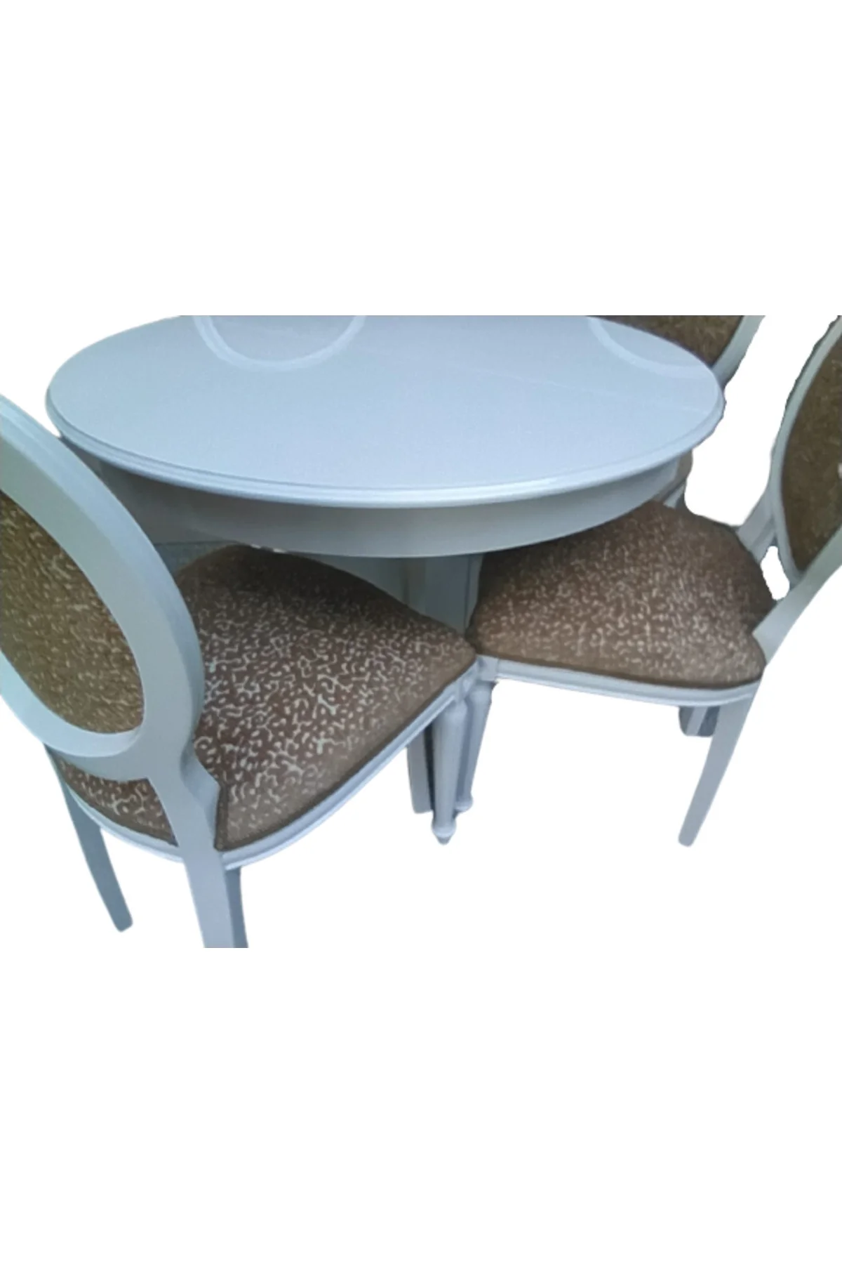 Masa-Sandalye 18572 Klasik Madalyon Model Kayın ayak Parlak beyaz Açıl MDF tabla - Görsel 4