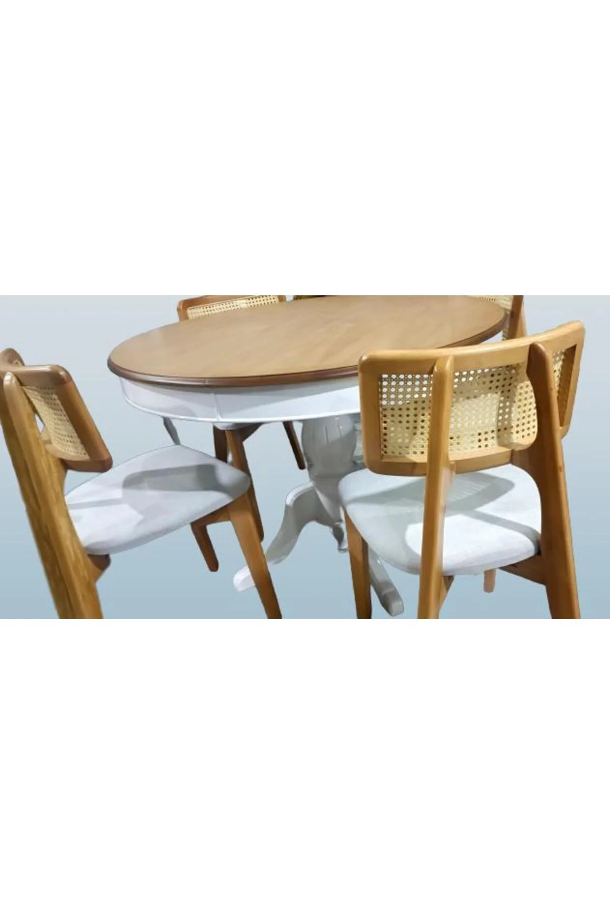 Masa Sandalye 90181 Takım Ihlamur Baba Ayak MDF Tabla 110cm Beyaz Ceviz El yapım Masa Sandalye 90181 Takım Ihlamur Baba Ayak MDF Tabla 110cm Beyaz Ceviz El yapım - Görsel 3