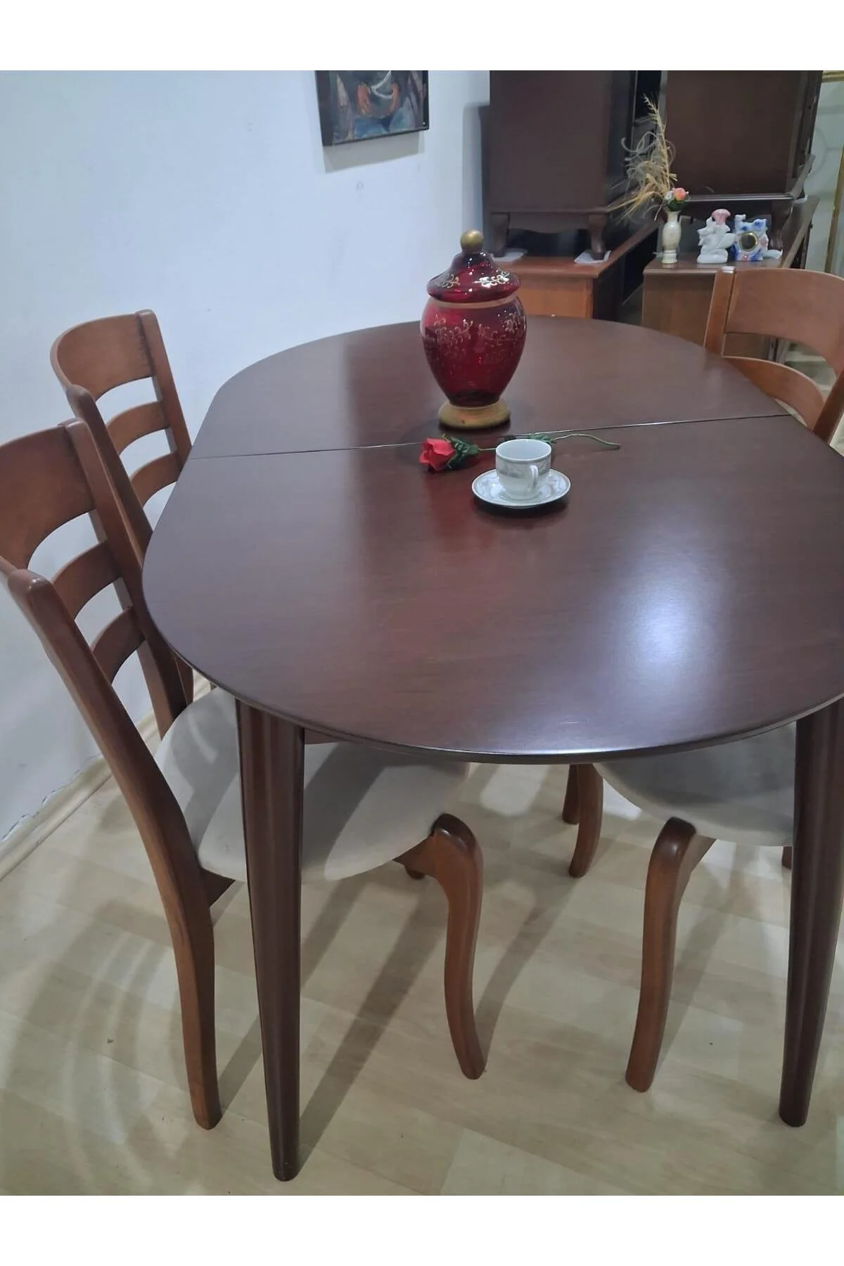 Masa Sandalye 90644 Retro Ayak Model Kayın Retro Açılır Parlak Koyu Ceviz Tabla - Görsel 7