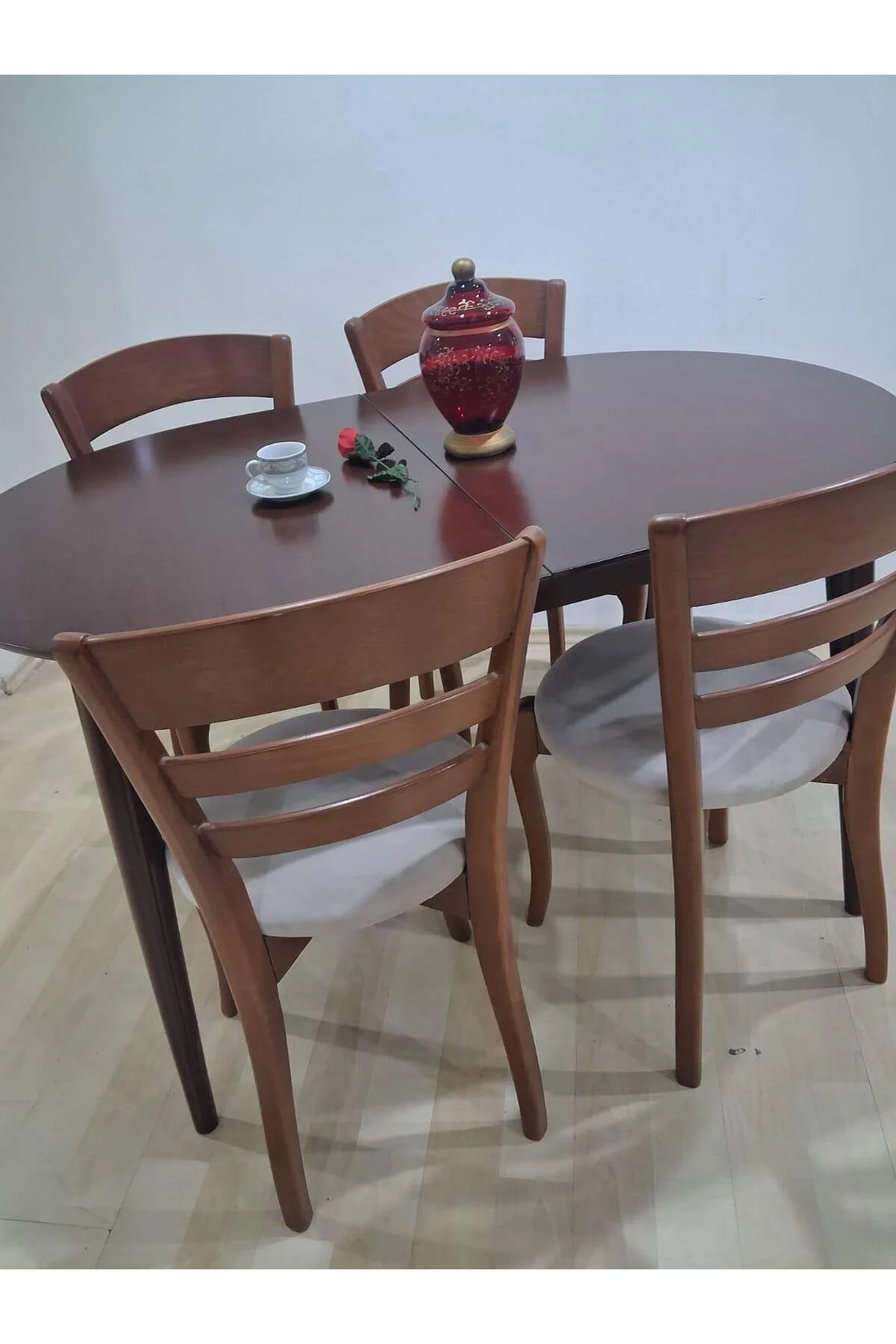 Masa Sandalye 90644 Retro Ayak Model Kayın Retro Açılır Parlak Koyu Ceviz Tabla - Görsel 5