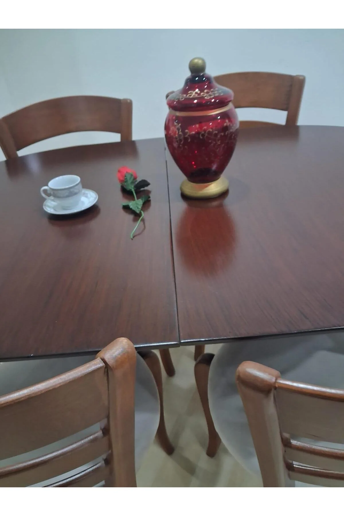 Masa Sandalye 90644 Retro Ayak Model Kayın Retro Açılır Parlak Koyu Ceviz Tabla - Görsel 6
