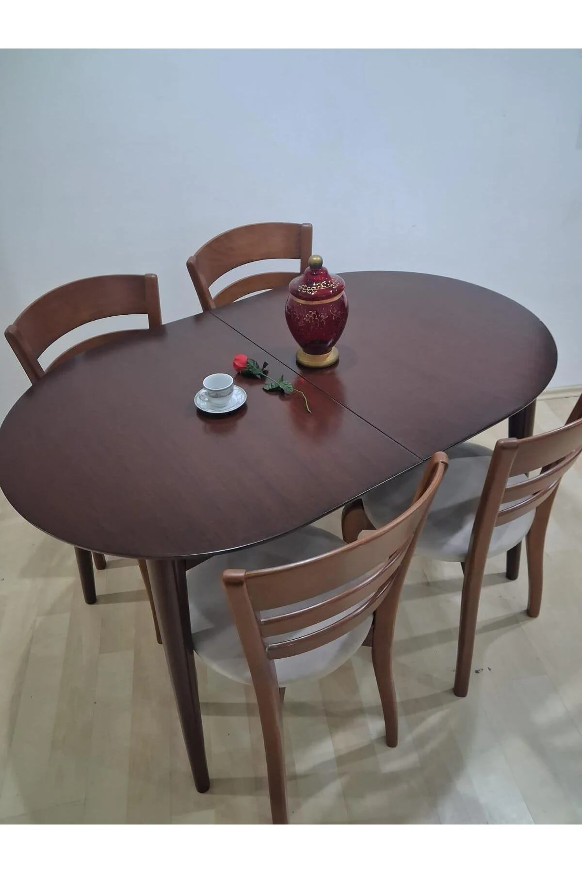 Masa Sandalye 90644 Retro Ayak Model Kayın Retro Açılır Parlak Koyu Ceviz Tabla - Görsel 2