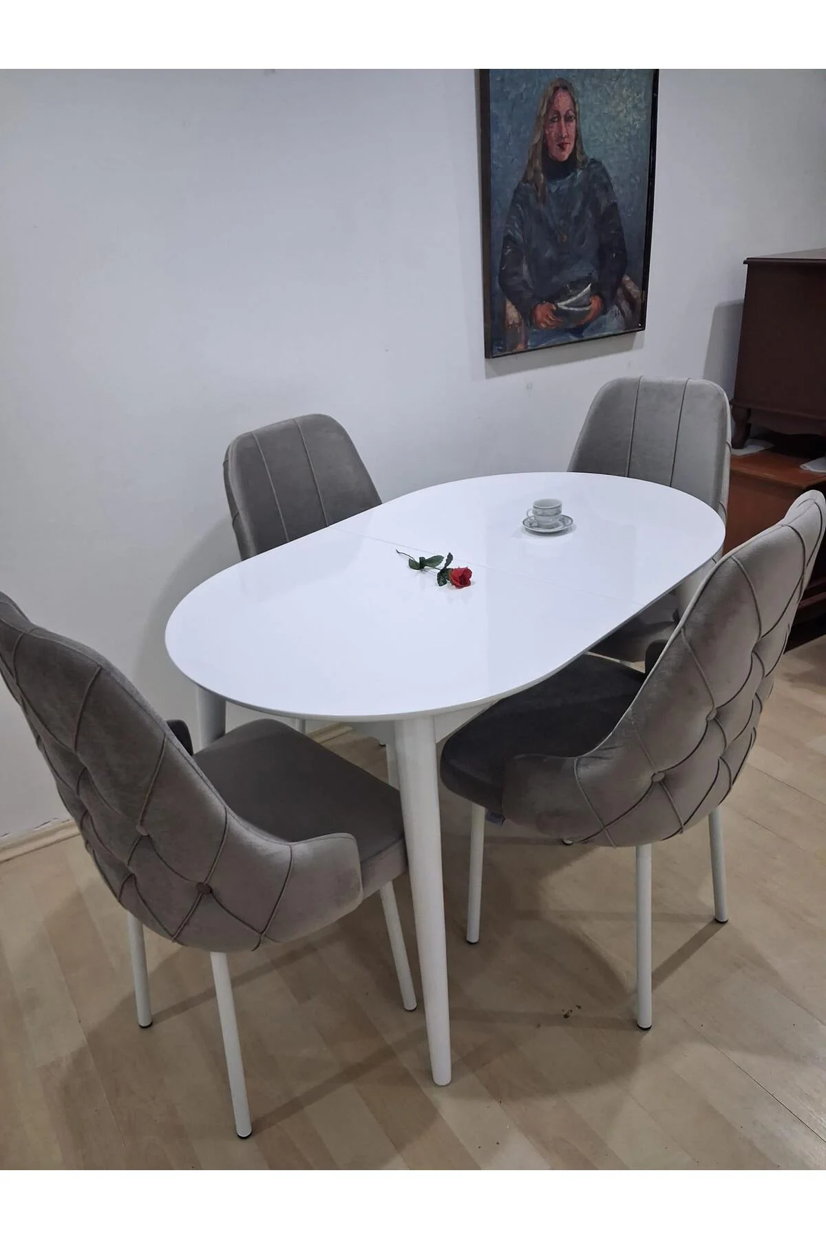 Masa Sandalye 90655 Retro Masa 4 Adet Lüks Kapitone Sandalye Ayaklar Demir - Görsel 7