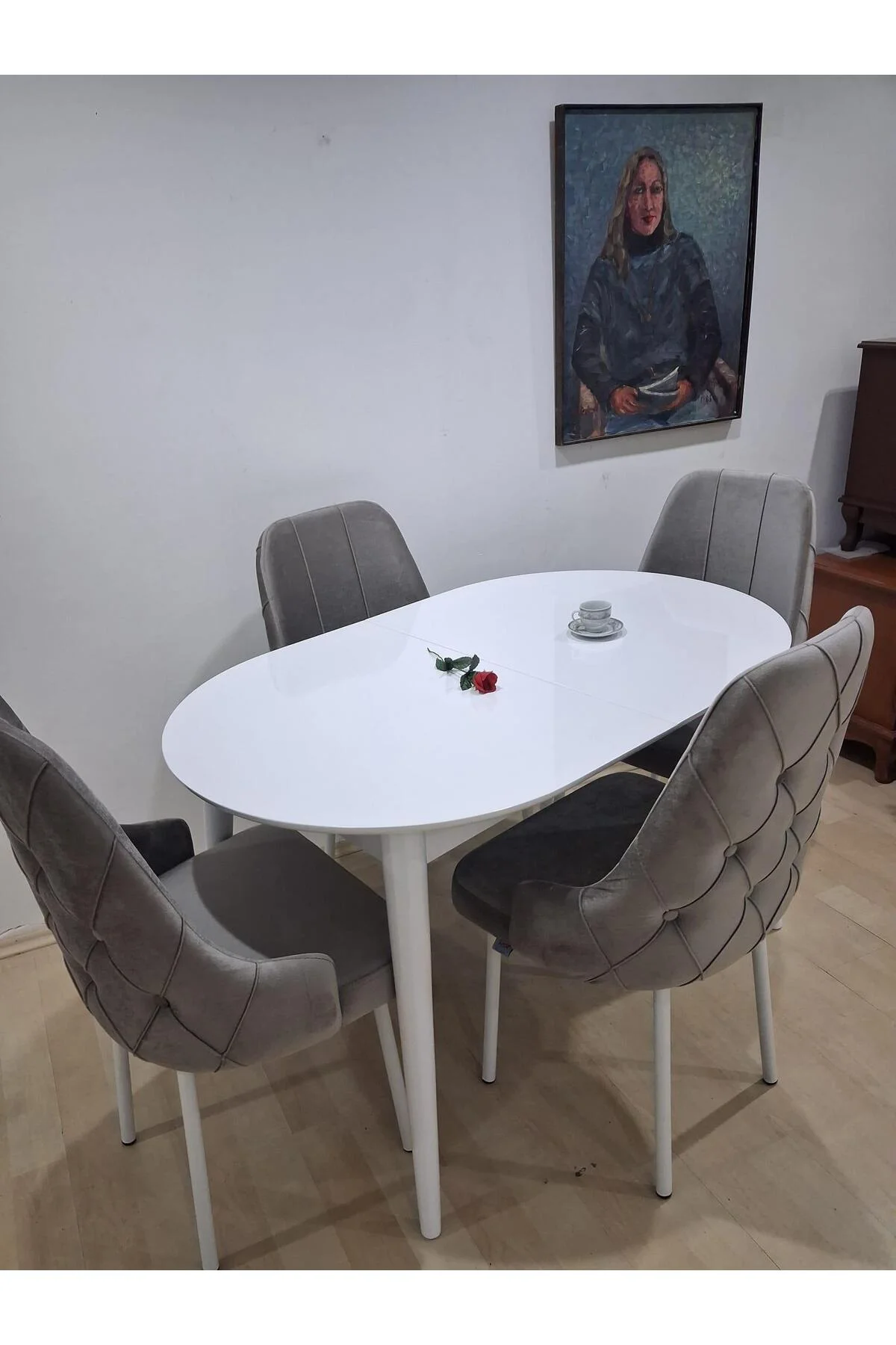Masa Sandalye 90655 Retro Masa 4 Adet Lüks Kapitone Sandalye Ayaklar Demir - Görsel 8