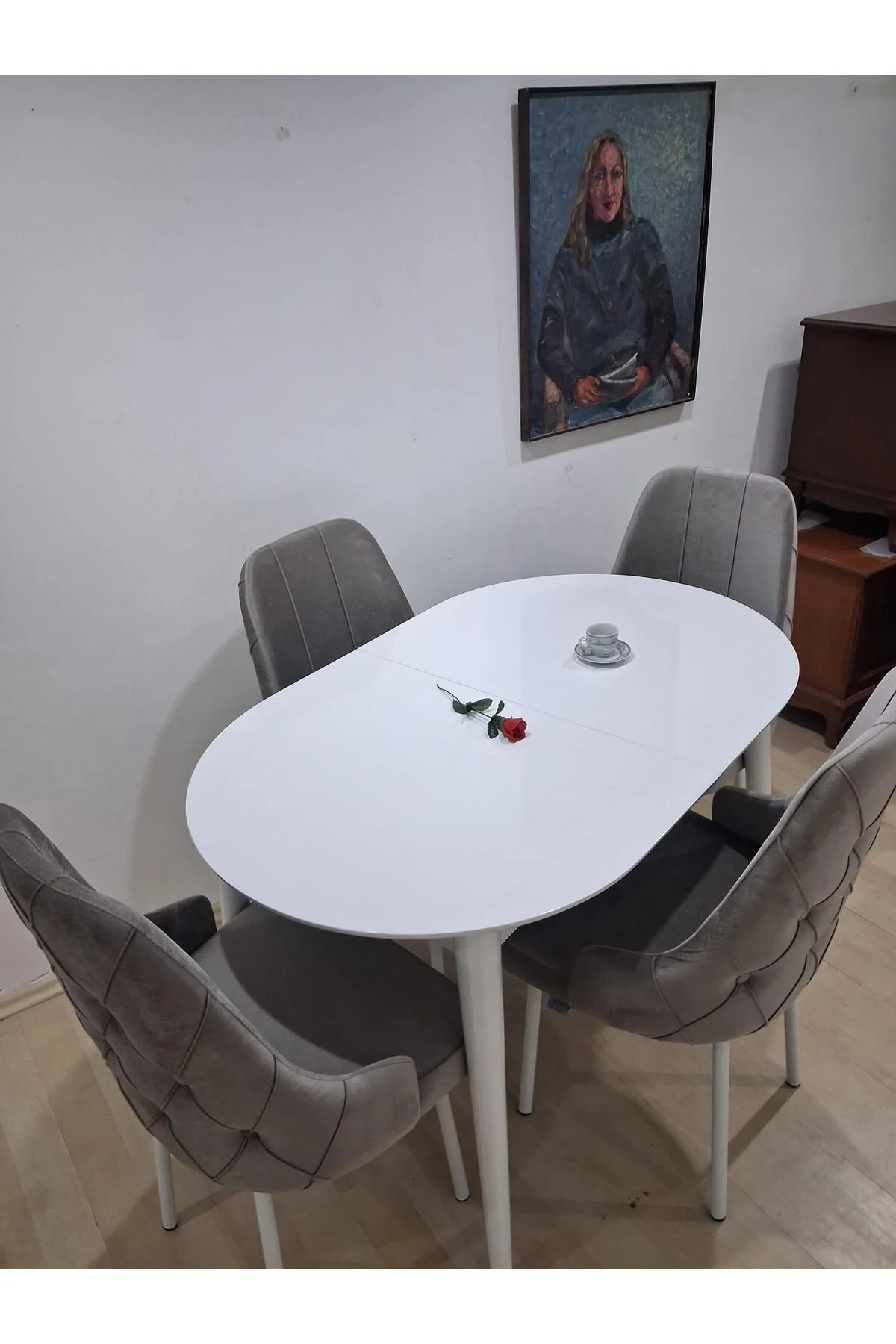Masa Sandalye 90655 Retro Masa 4 Adet Lüks Kapitone Sandalye Ayaklar Demir - Görsel 6
