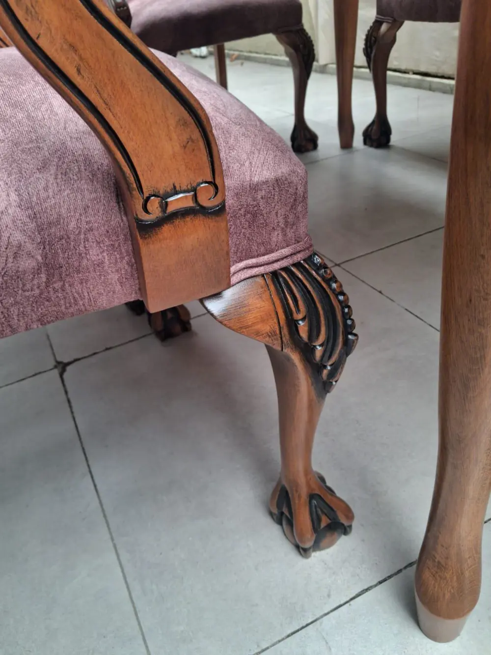 Masa Sandalye Berjer 90627 Bengi Klasik Model Kayın Aslan Ayak Aç