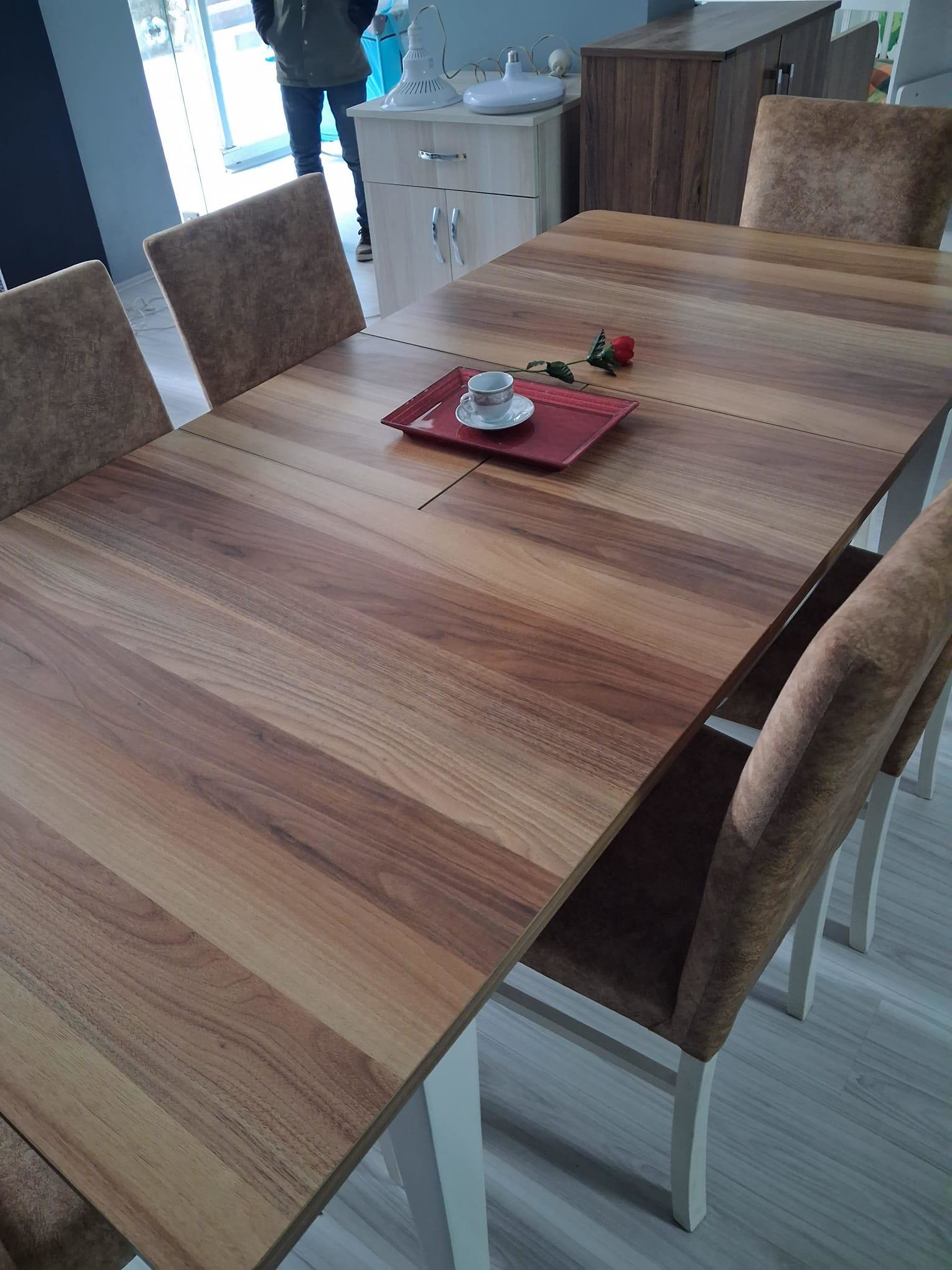 Masa Sandalye Mizan 90656 Ceviz Tabla Kırık Beyaz Ayak 6 Adet San Masa Sandalye Mizan 90656 Ceviz Tabla Kırık Beyaz Ayak 6 Adet San