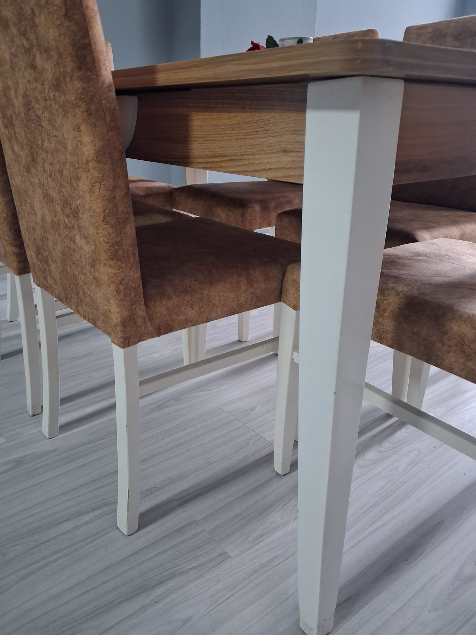 Masa Sandalye Mizan 90656 Ceviz Tabla Kırık Beyaz Ayak 6 Adet San Masa Sandalye Mizan 90656 Ceviz Tabla Kırık Beyaz Ayak 6 Adet San