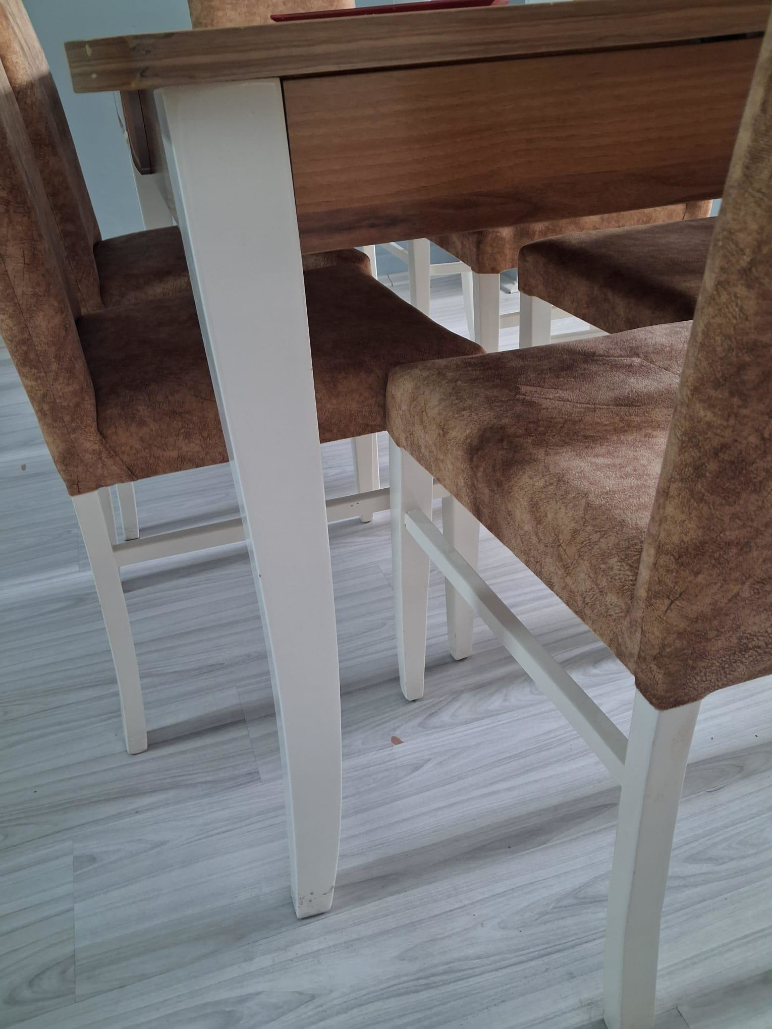 Masa Sandalye Mizan 90656 Ceviz Tabla Kırık Beyaz Ayak 6 Adet San Masa Sandalye Mizan 90656 Ceviz Tabla Kırık Beyaz Ayak 6 Adet San