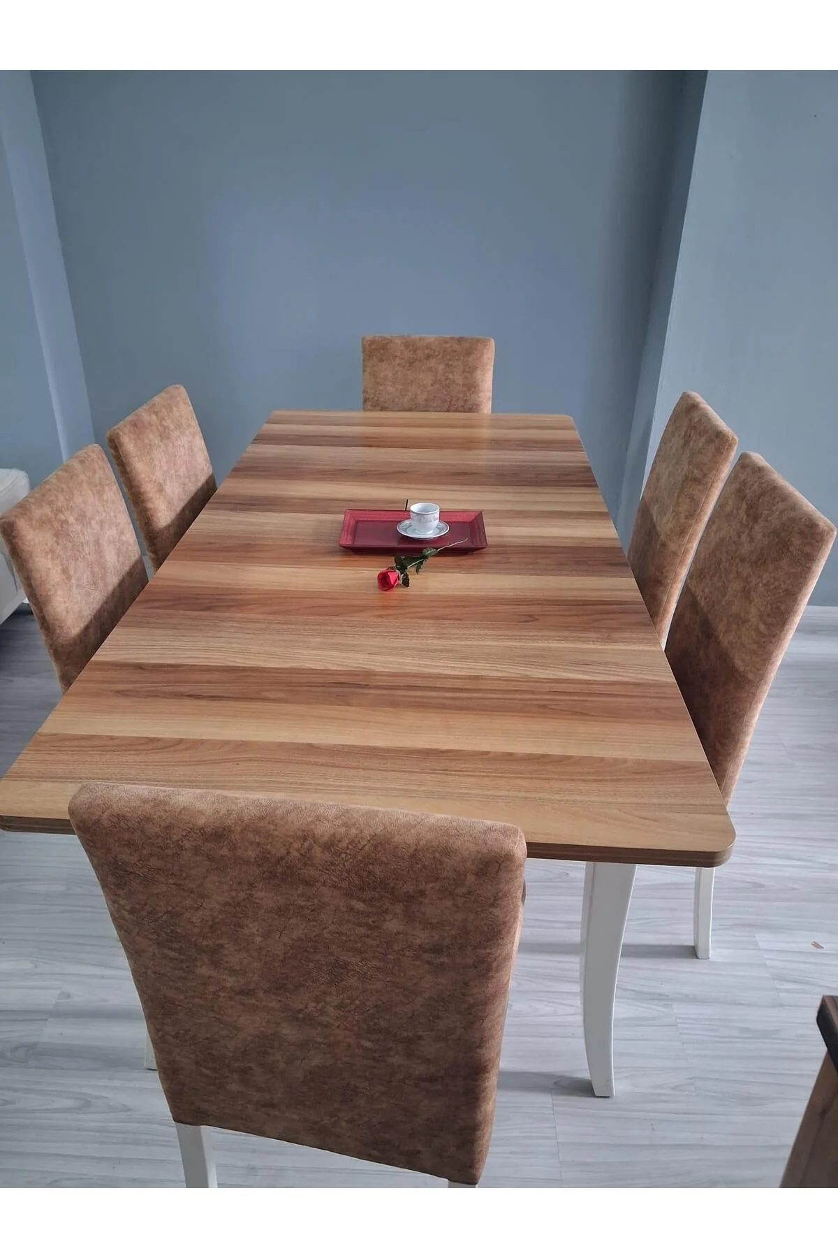 Masa Sandalye Mizan 90656 Ceviz Tabla Kırık Beyaz Ayak 6 Adet Sandalye - Görsel 8